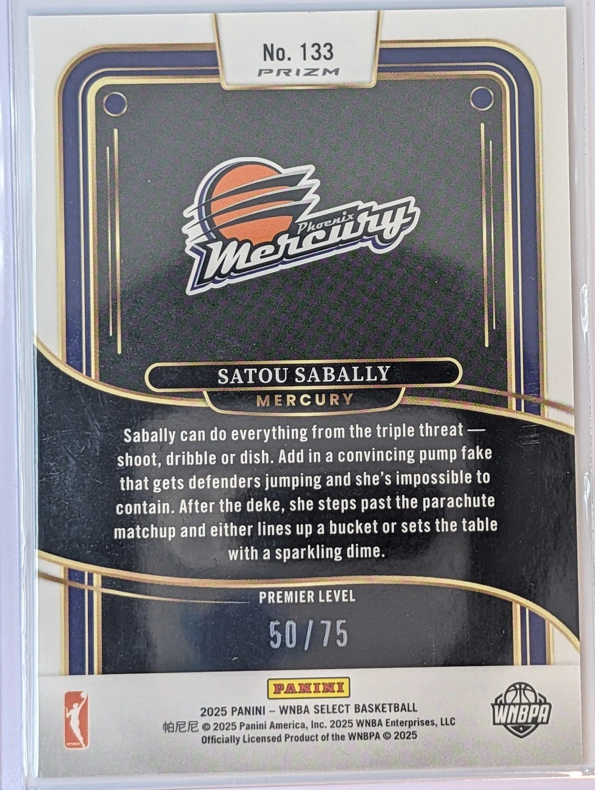 Back of 2025 Panini Select WNBA #133 Satou Sabally /75