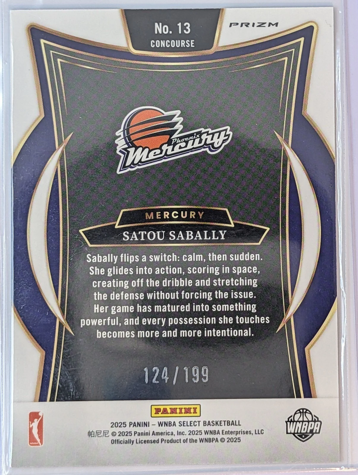 Back of 2025 Panini Select WNBA #13 Satou Sabally blue scope /199