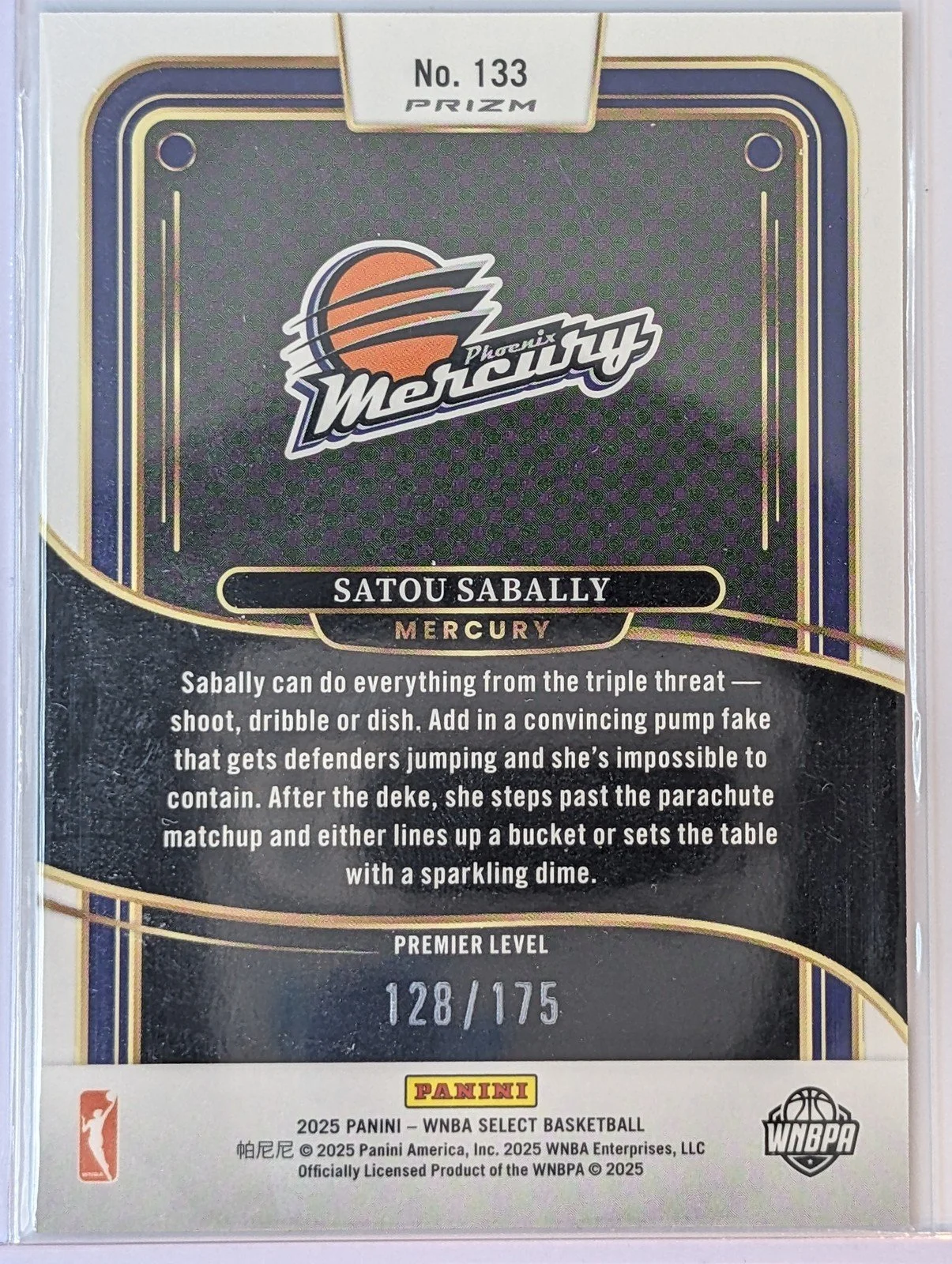 Back of 2025 Panini Select WNBA #133 Satou Sabally "Pink Camo" /175