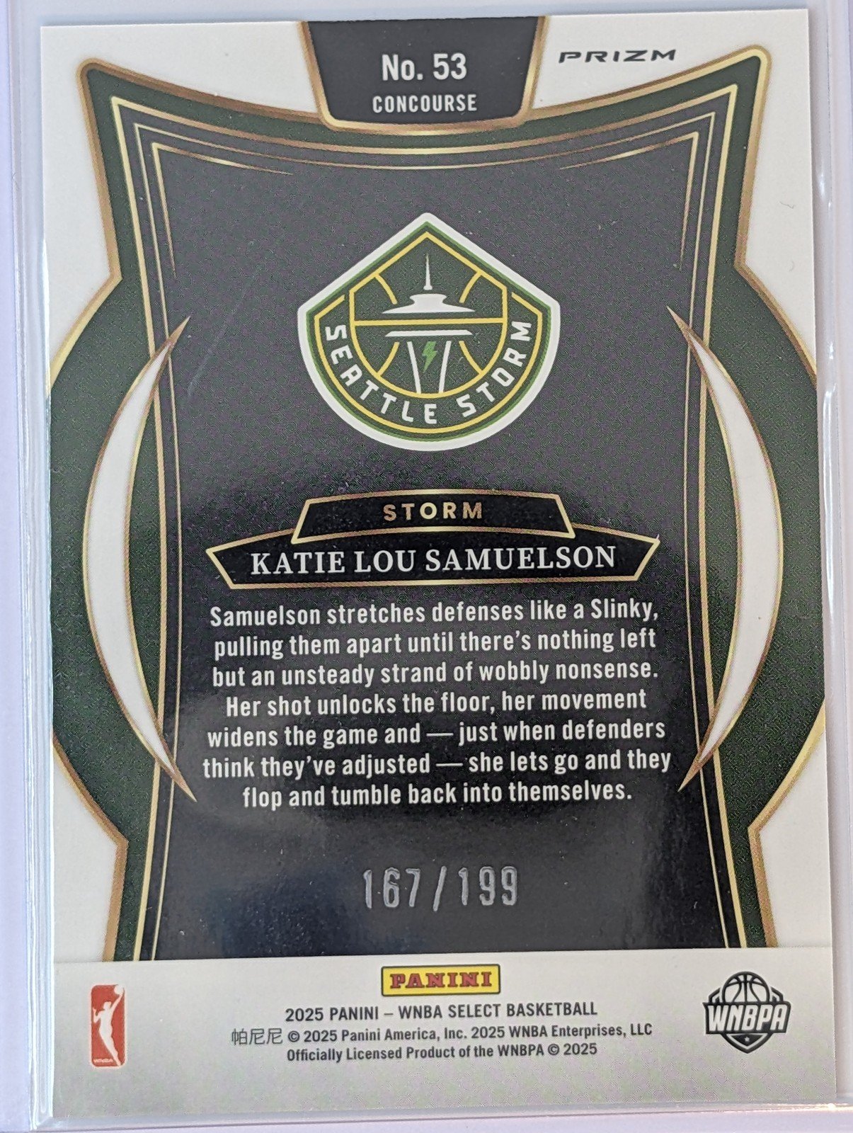 Back of 2025 Panini Select WNBA #53 Katie Lou Samuelson Blue Scope /199