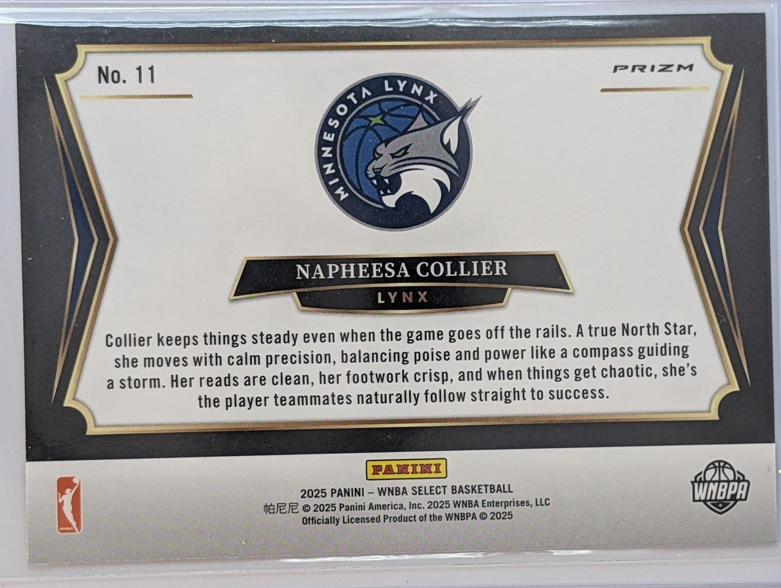 Back of 2025 Panini Select WNBA #11 Napheesa Collier All Stars Prizm