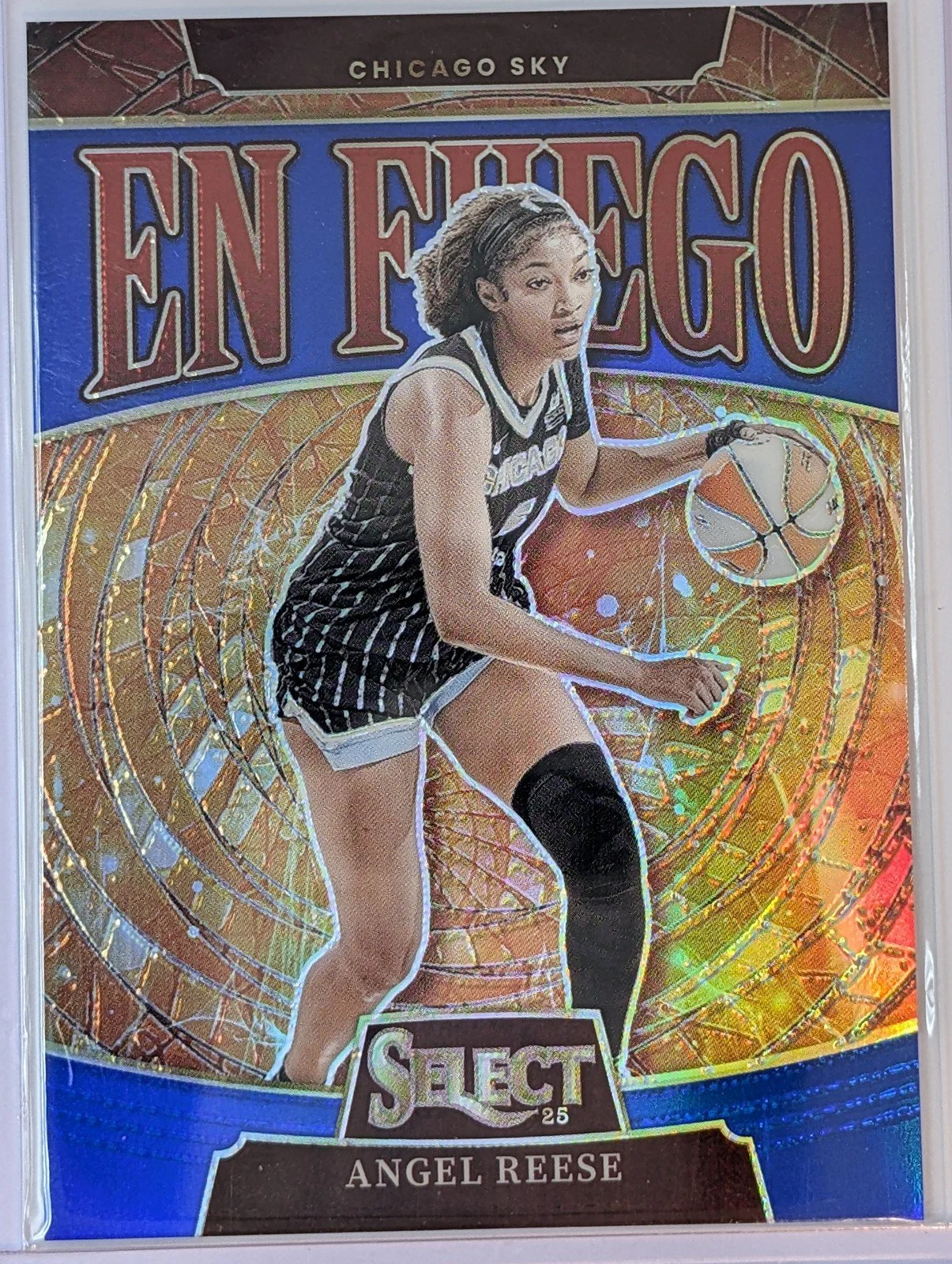 Front of 2025 Panini Select WNBA /49  #13 Angel Reese En Fuego PRIZM