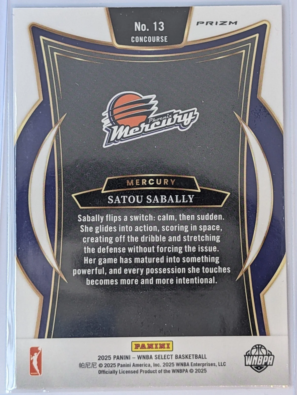 Back of 2025 Panini Select WNBA #13 Satou Sabally Prizm