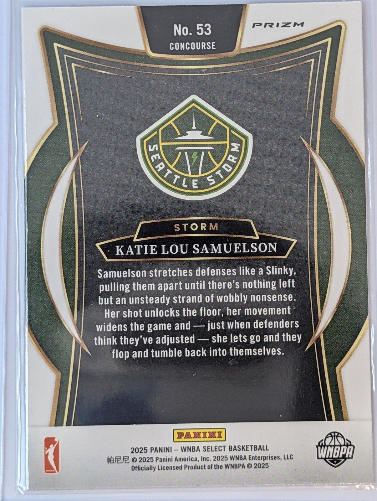 Back of 2025 Panini Select WNBA #53 Katie Lou Samuelson Prizm