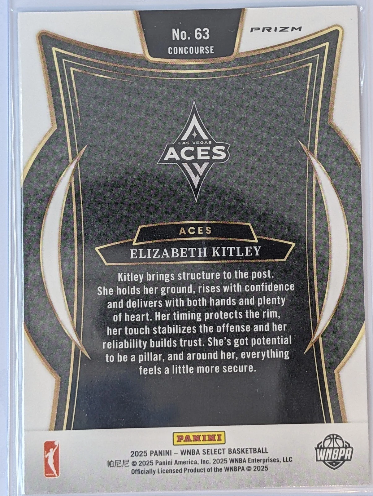 Back of 2025 Panini Select WNBA #63 Elizabeth Kitley Premier Prizm