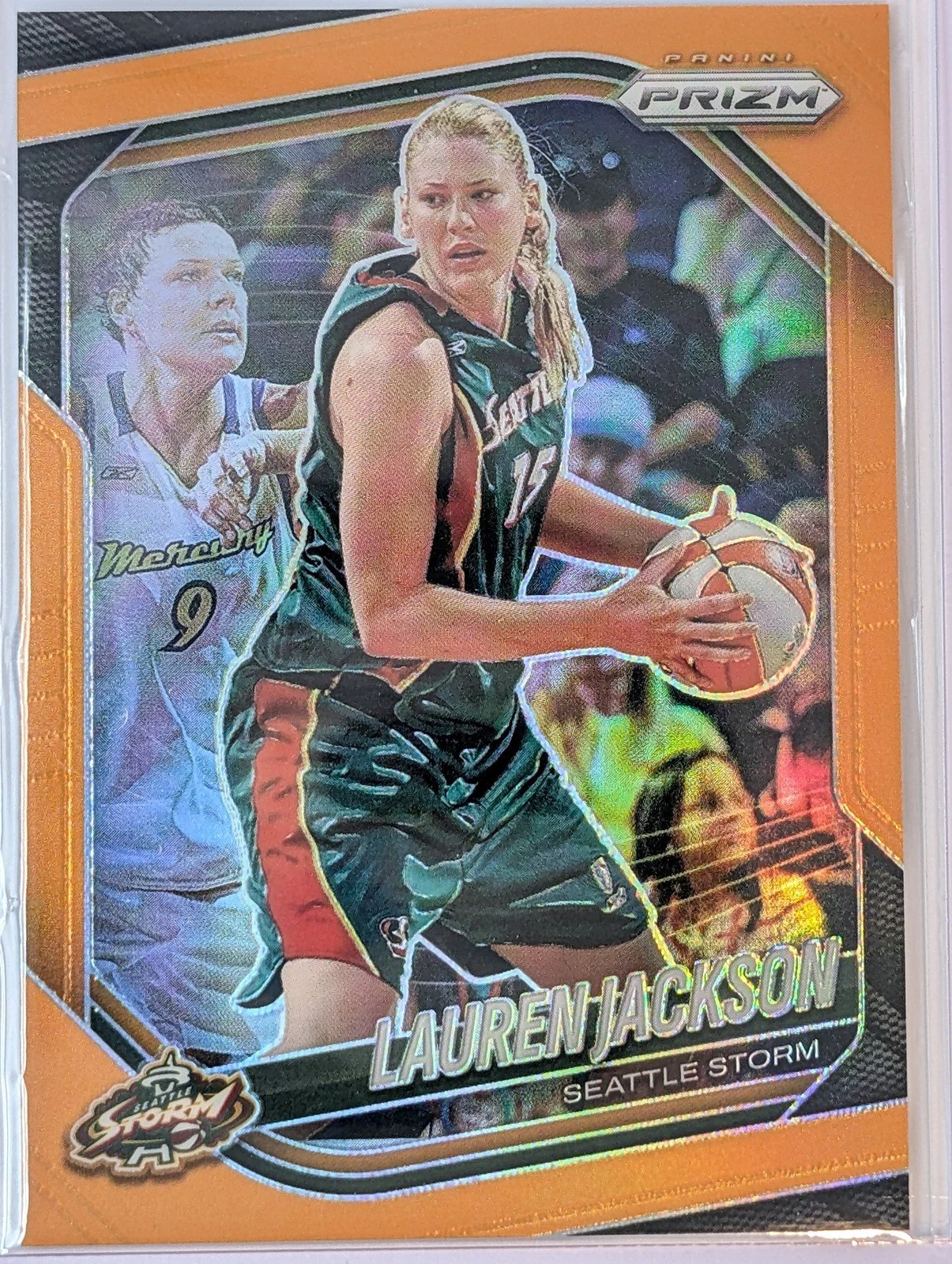 Front of 2025 Panini Prizm WNBA /99  #91 Lauren Jackson Orange Prizms