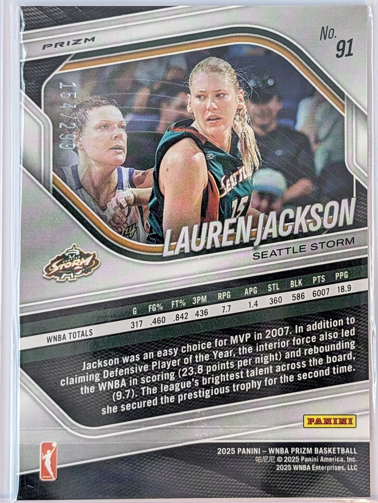 Back of 2025 Panini Prizm WNBA /299 #91 Lauren Jackson Red Prizms