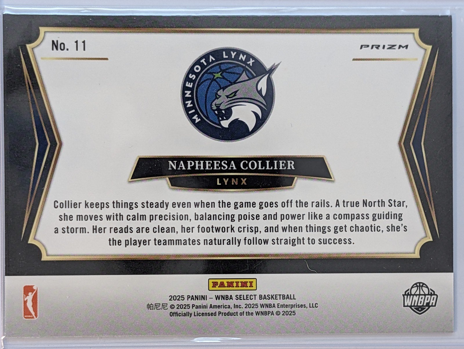 Back of 2025 Panini Select WNBA #11 Napheesa Collier All-Stars Prizm