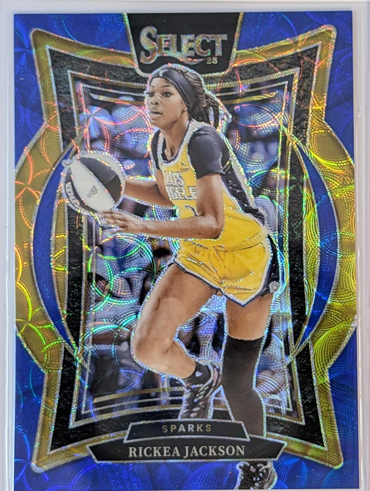 Front of 2025 Panini Select WNBA /199 #58 Rickea Jackson Blue Scope Prizms