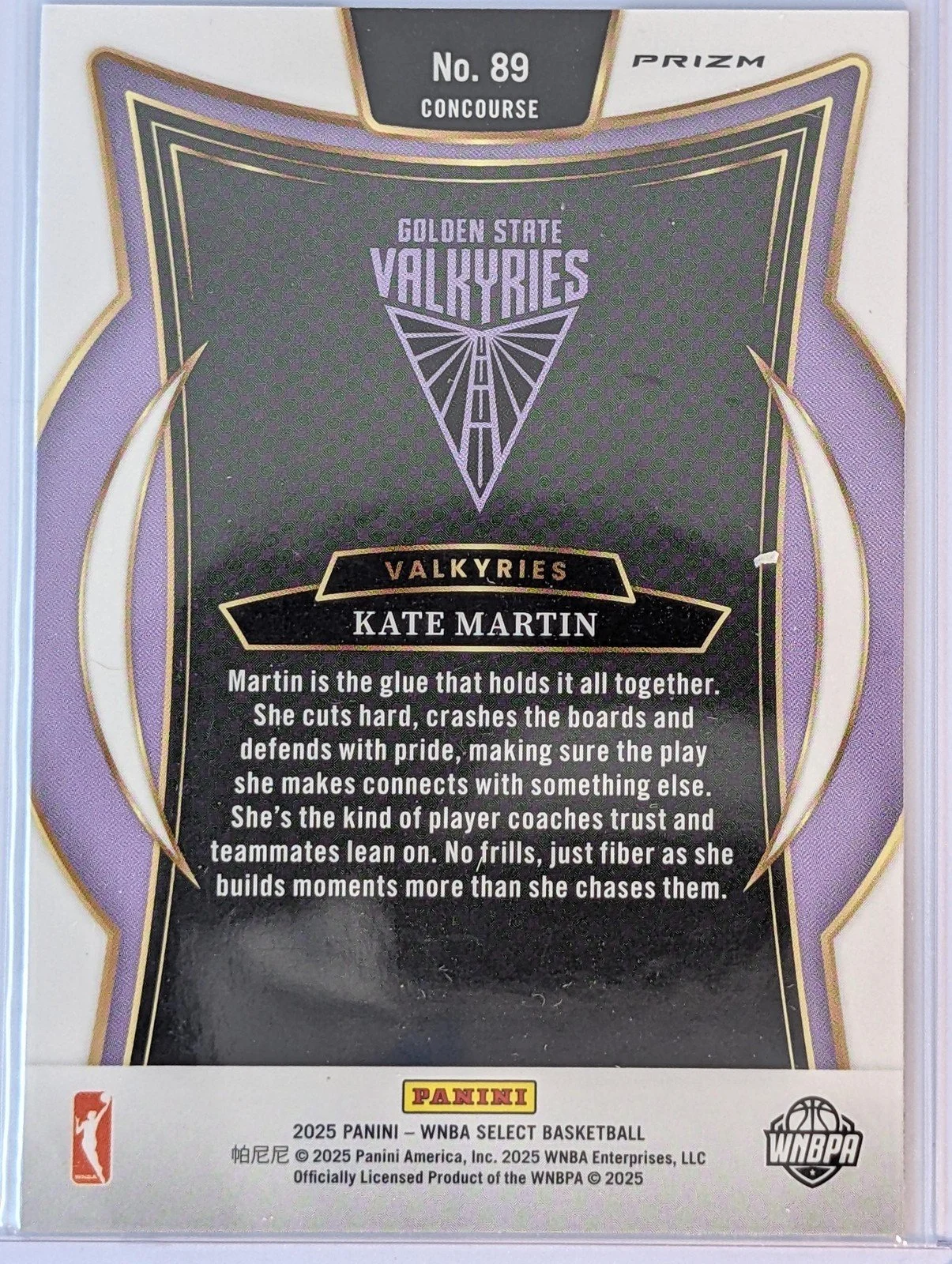 Back of 2025 Panini Select WNBA #89 Kate Martin Silver Prizms