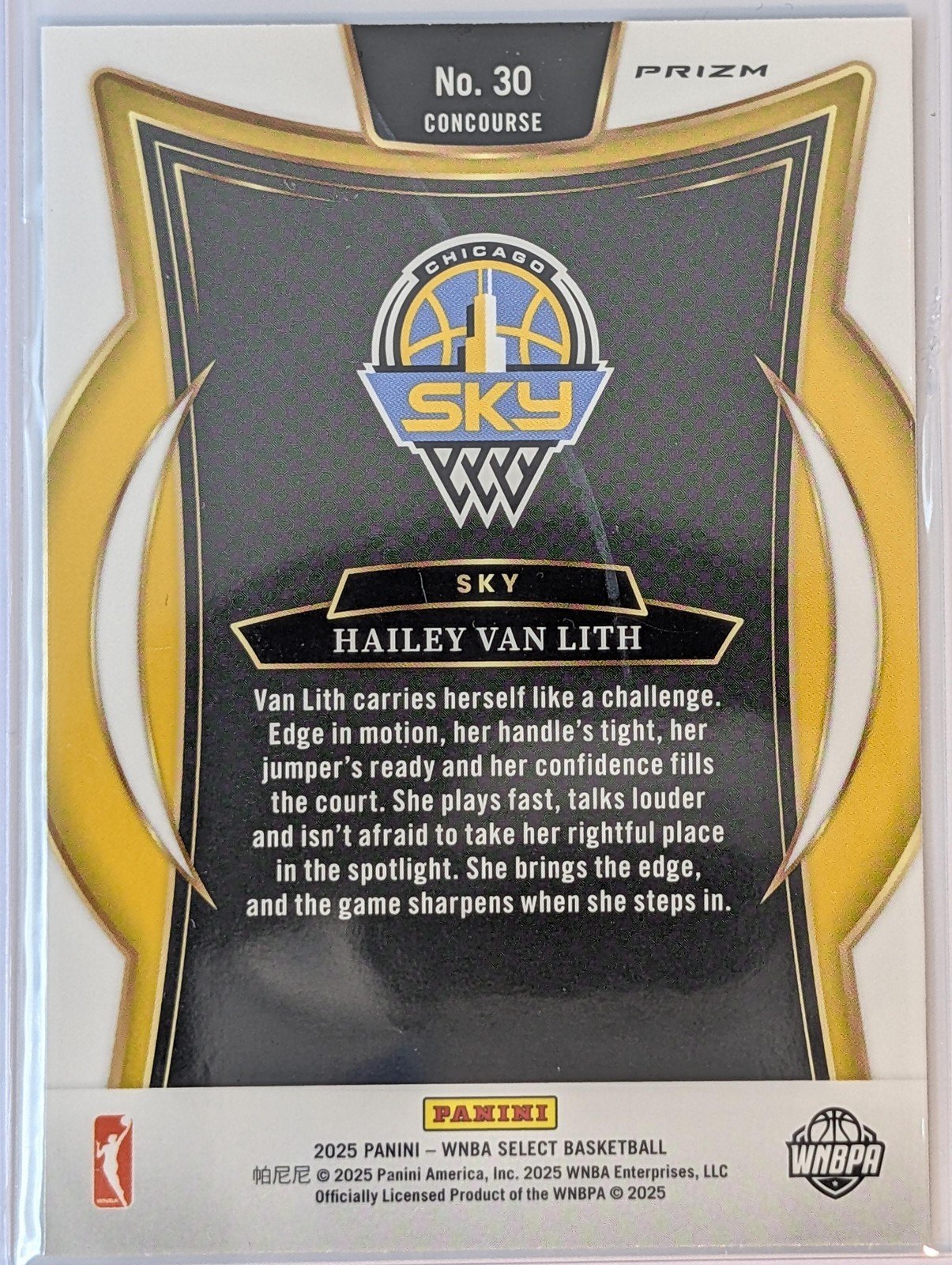 Back of 2025 Panini Select WNBA #30 Hailey Van Lith Green Ice Prizms