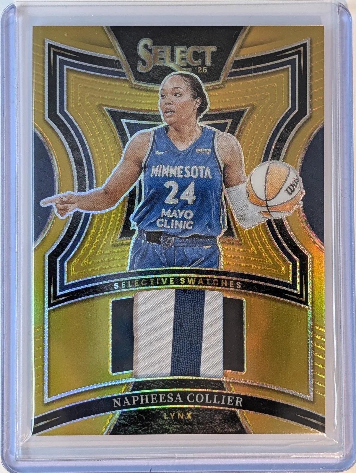 Front of 2025 Panini Select WNBA /10 #SW-NC Napheesa Collier Gold  Prizm Patch