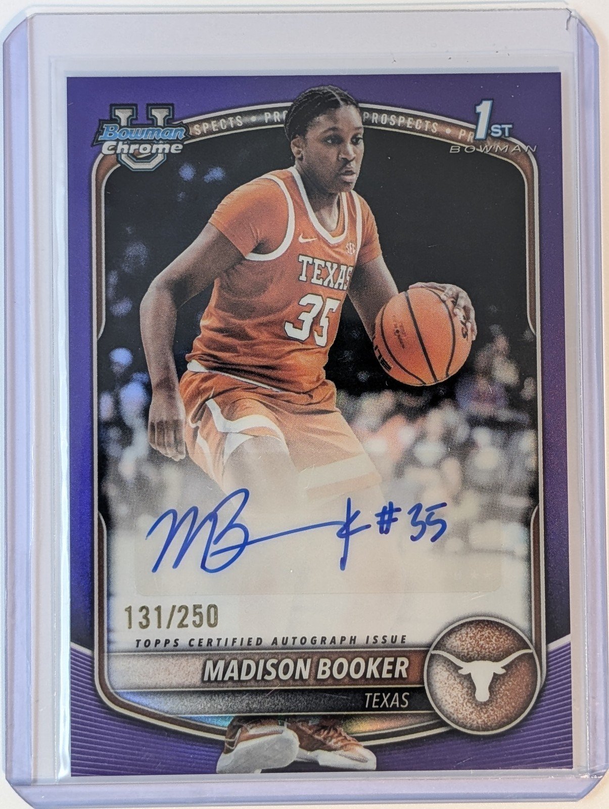 Front of 2025-26 Bowman #CPA-MB Madison Booker Prospect Auto Purple Refractor #/250