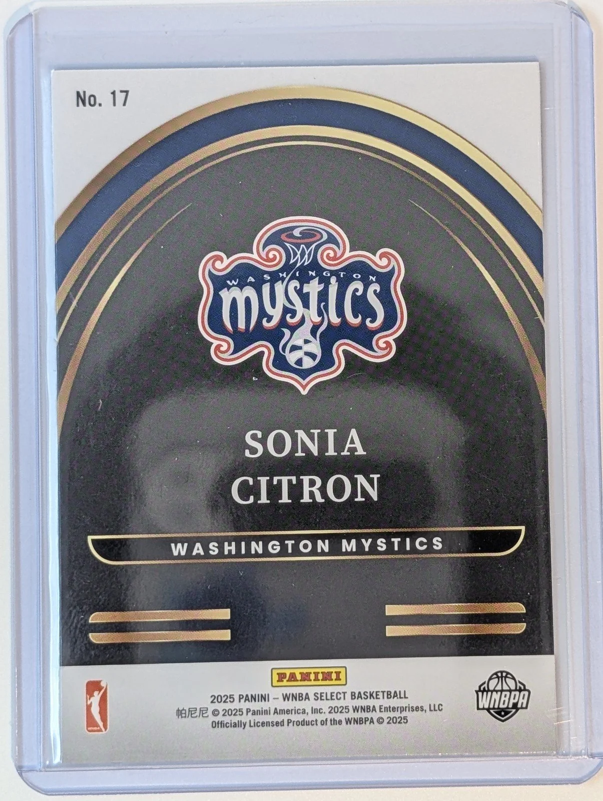 Back of 2025 Panini Select WNBA #17 Sonia Citron Select Future RC