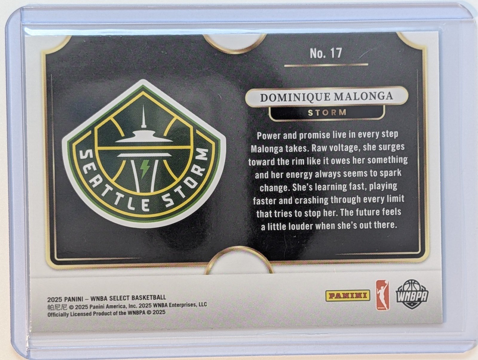Back of 2025 Panini Select WNBA #17 Dominique Malonga Snapshots
