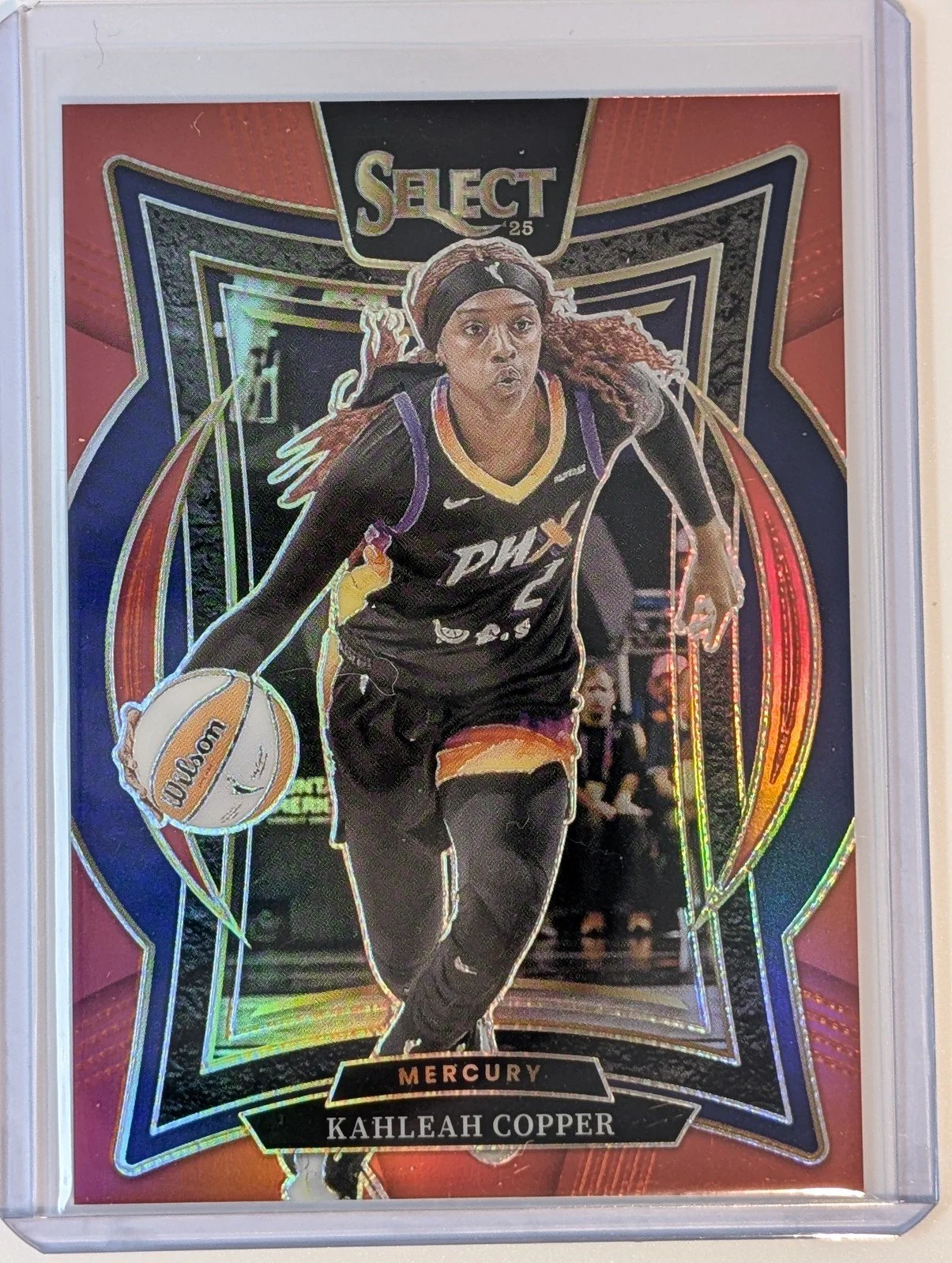 Front of 2025 Panini Select WNBA /149 #6 Kahleah Copper Red Prizms