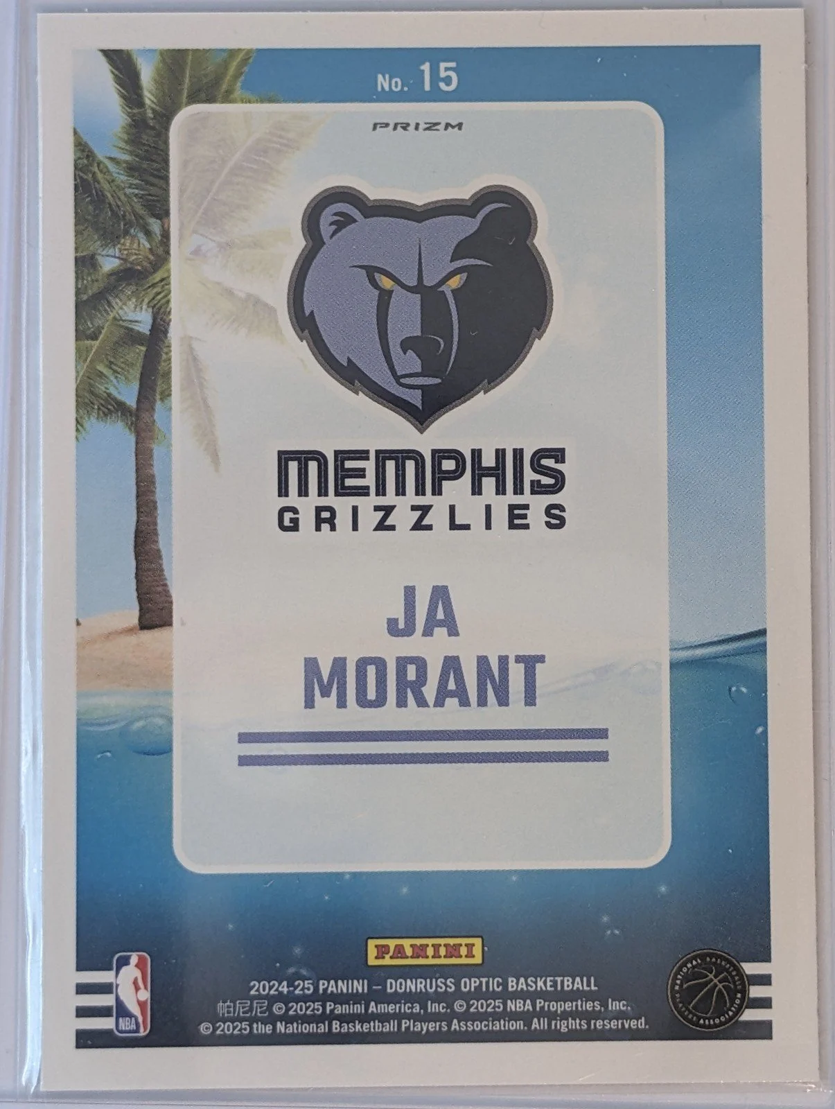 Back of 2024-25 Donruss Optic #15 Ja Morant Splash! Purple