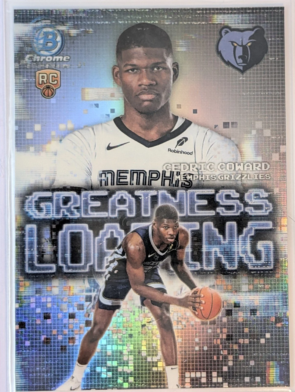 Front of 2025-26 Bowman #GL-11 Cedric Coward Greatness Loading Refractor