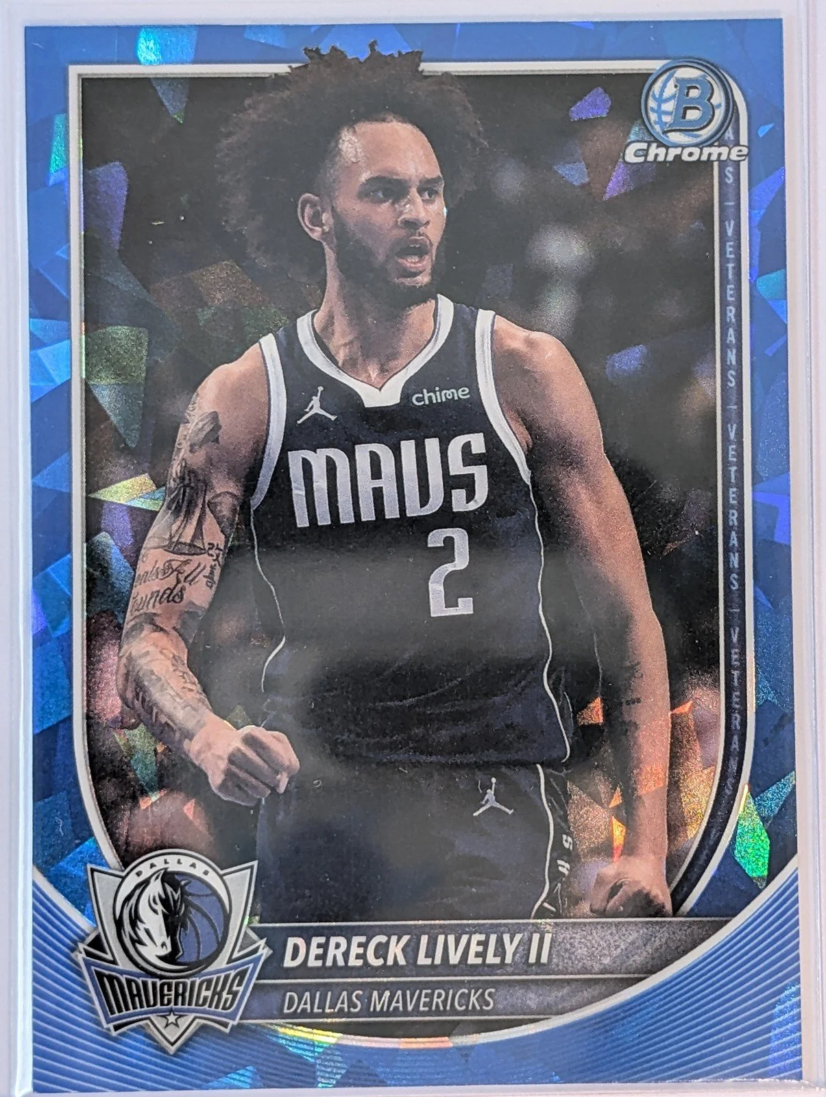 Front of 2025-26 Bowman #BCV-198 Dereck Lively II Chrome Sapphire