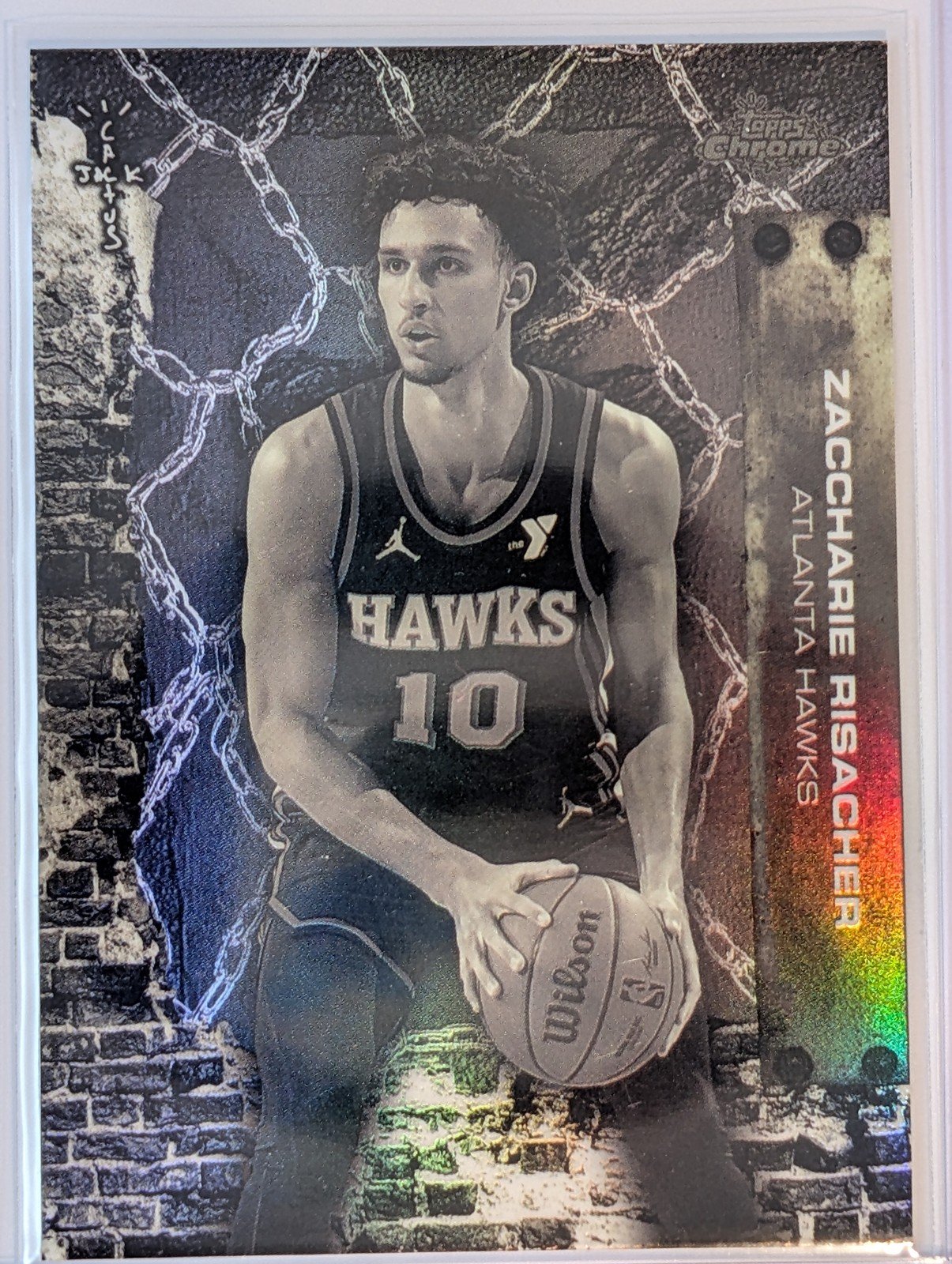 Front of 2025-26 Topps Chrome Cactus Jack #20 Zaccharie Risacher White Refractor