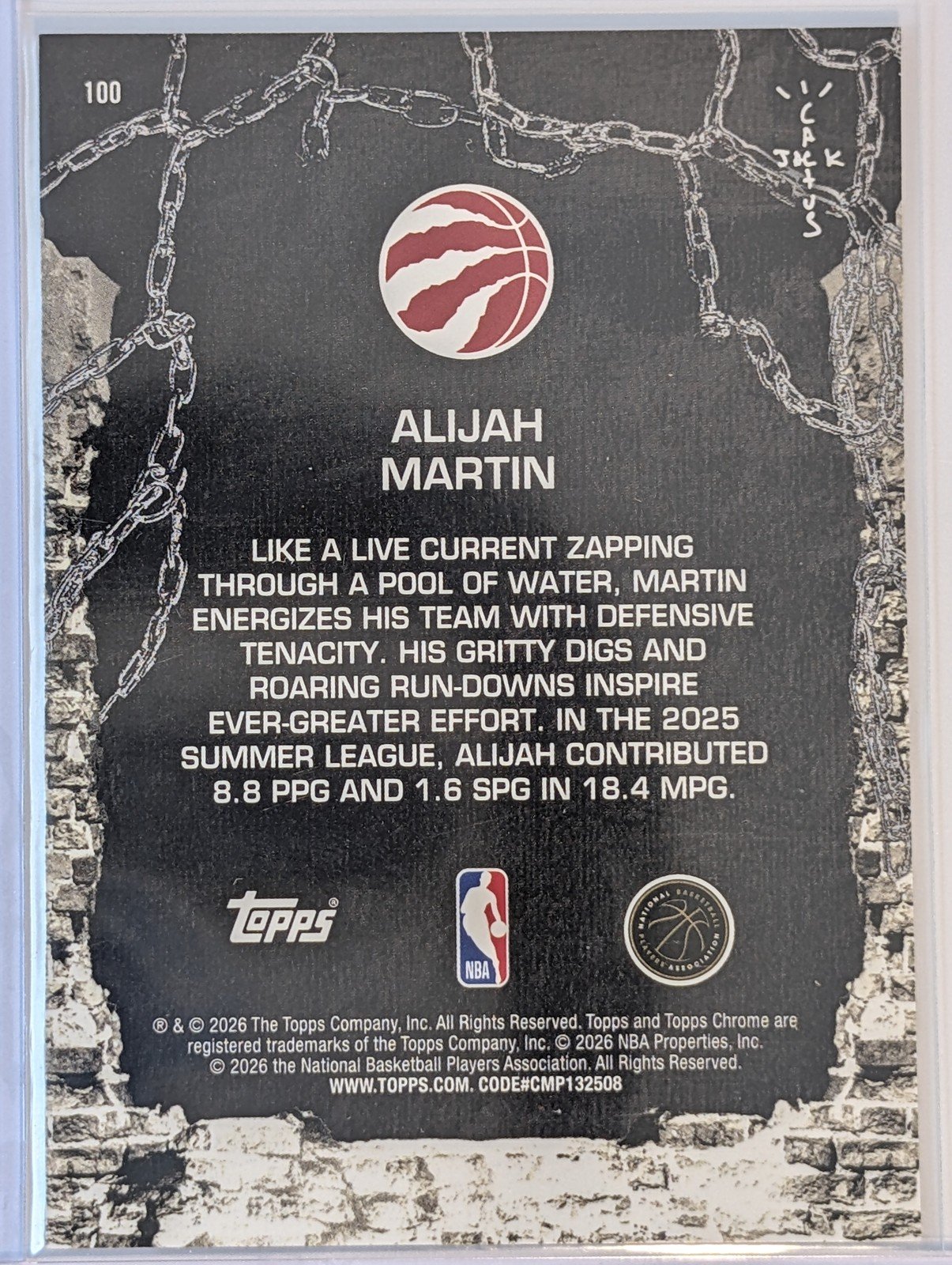 Back of 2025-26 Topps Chrome Cactus Jack #100 Alijah Martin LogoFractor