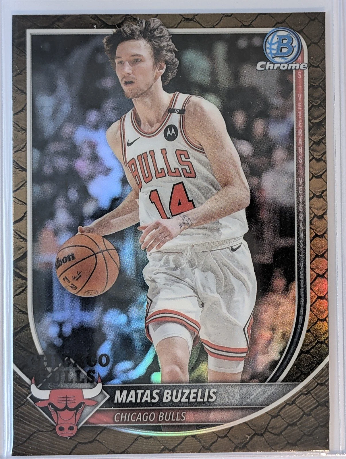 Front of 2025-26 Bowman #BCV-73 Matas Buzelis Chrome Reptilian Refractors