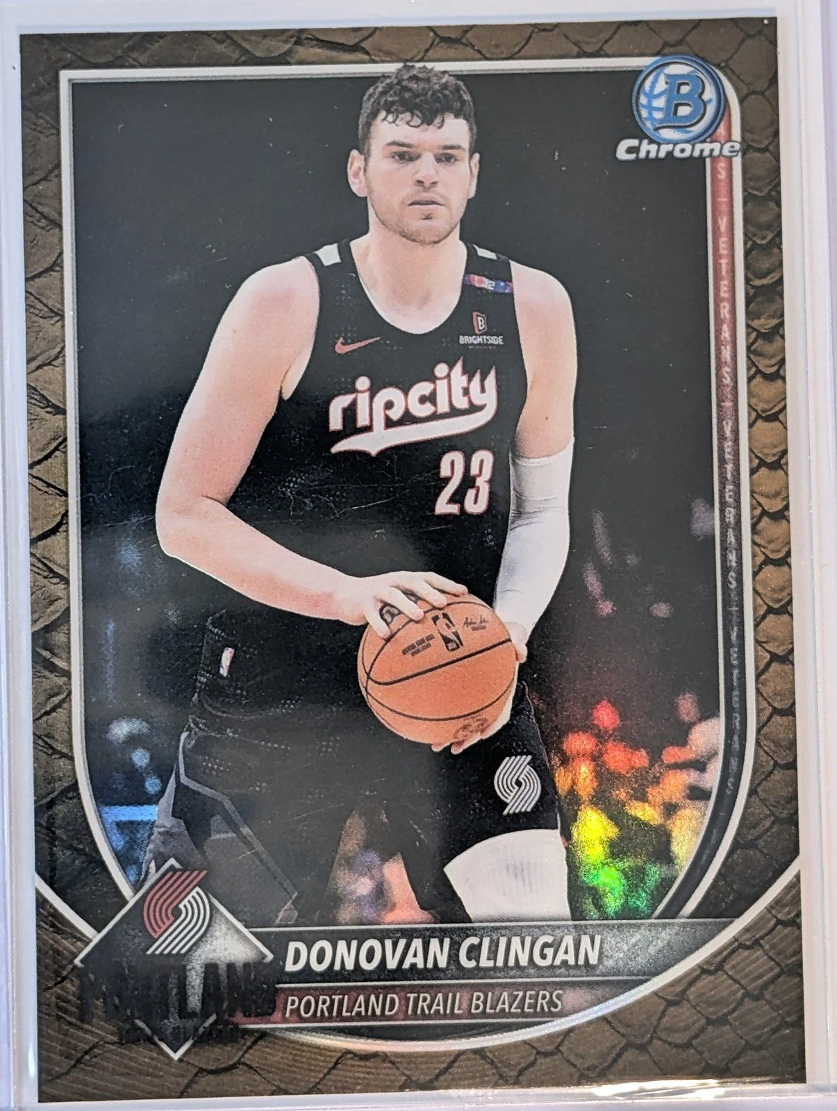 Front of 2025-26 Bowman #BCV-188 Donovan Clingan Chrome Reptilian Refractors