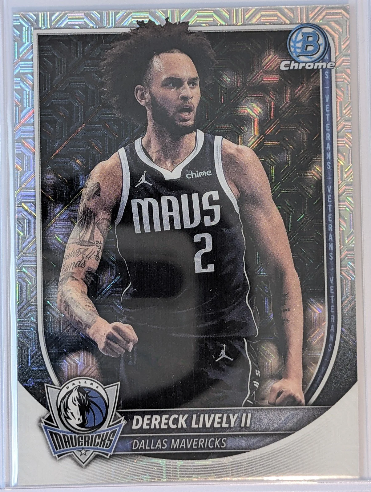 Front of 2025-26 Bowman #BCV-198 Dereck Lively II Chrome Mojo Refractors
