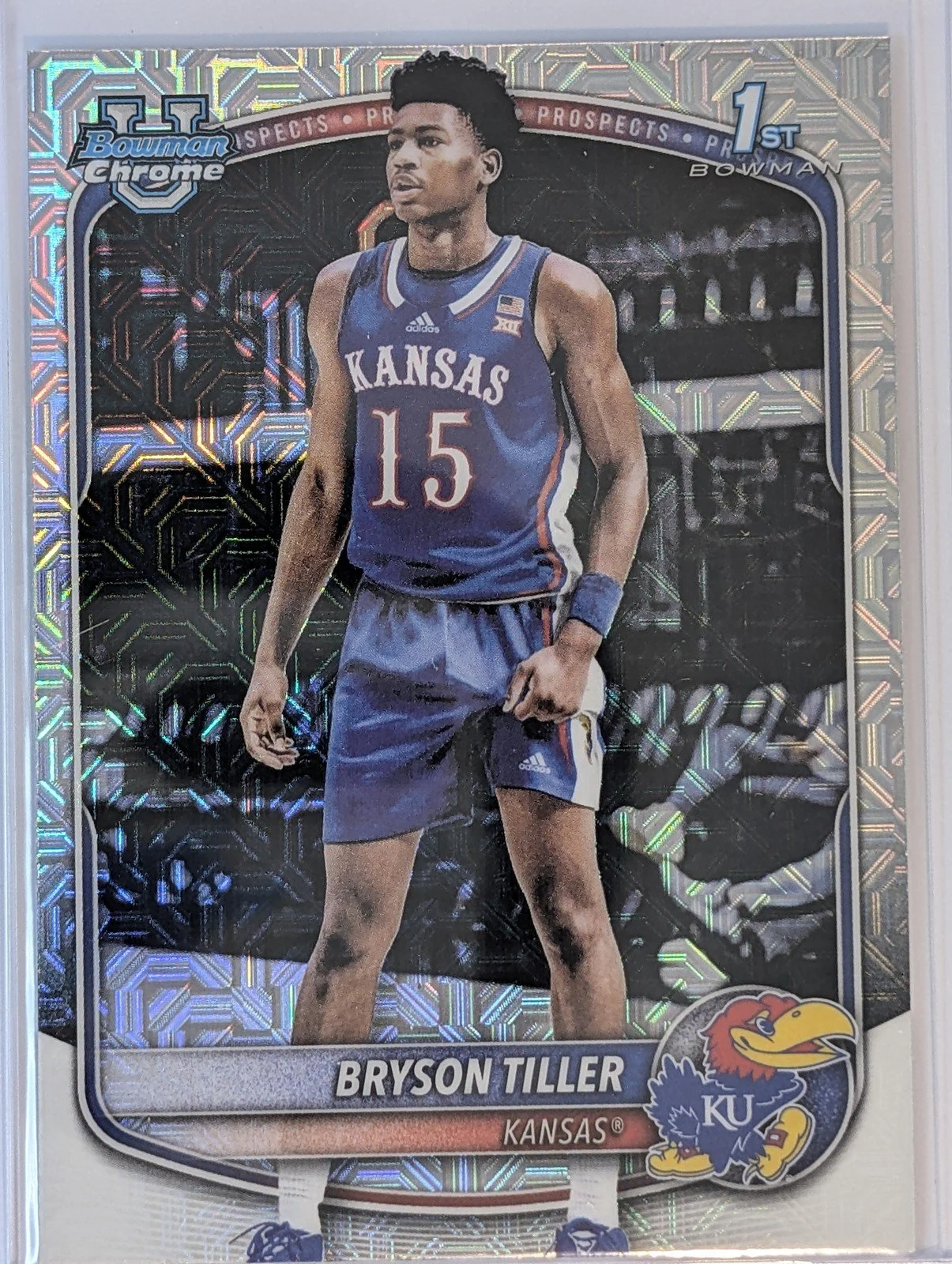 Front of 2025-26 Bowman #BCP-8 Bryson Tiller Chrome Prospects Mojo Refractor