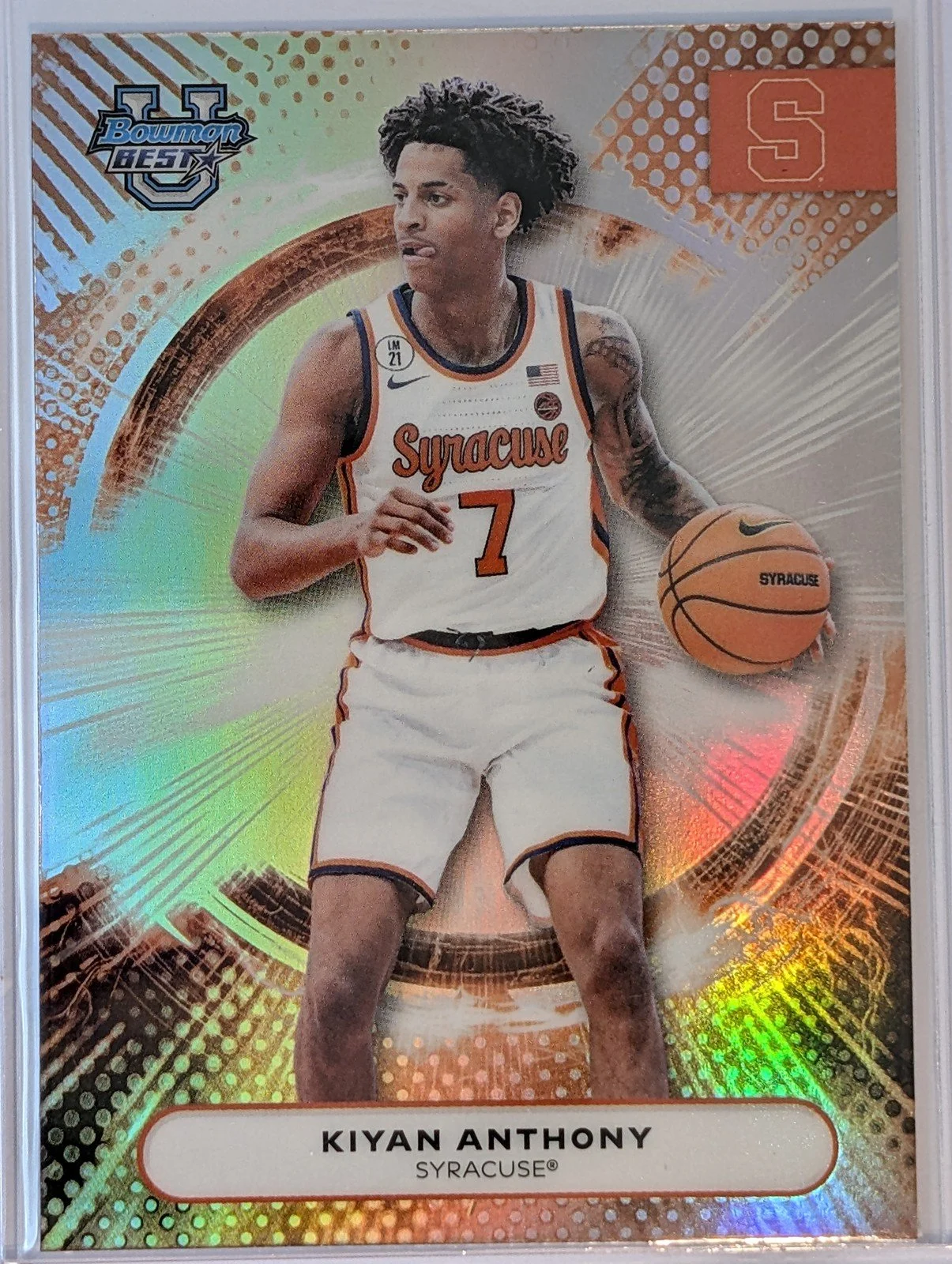 Front of 2025-26 Bowman #12 Kiyan Anthony Refractor