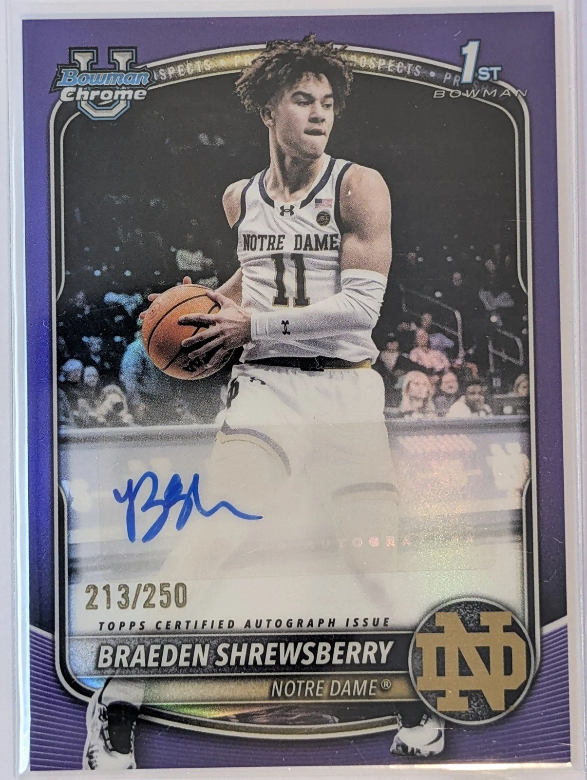 Front of 2025-26 Bowman #CPA-BS Braeden Shrewsberry Autographs Purple Refractor #/250