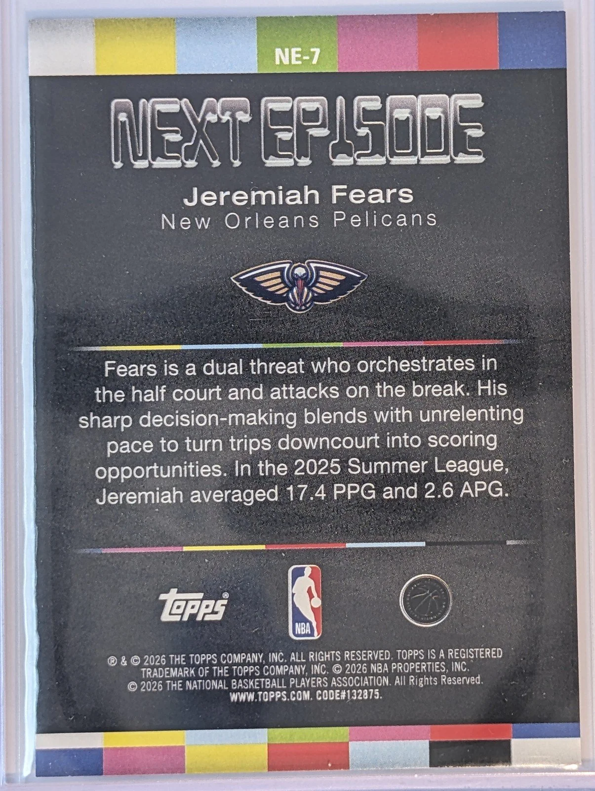 Back of 2025-26 Hoops #NE-7 Jeremiah Fears Next Episode Pixel Bust