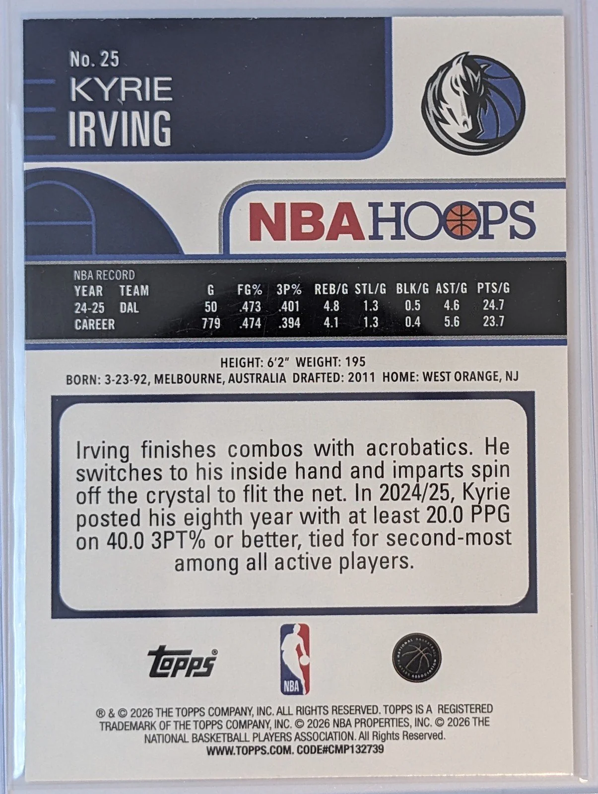 Back of 2025-26 Hoops #25 Kyrie Irving Rainbow