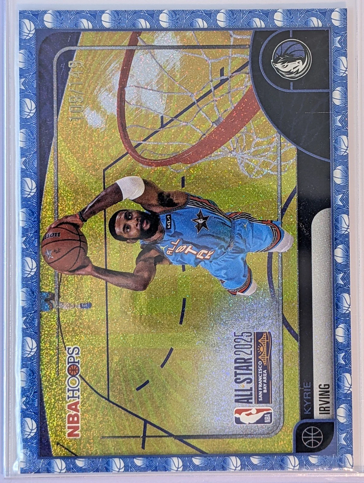 Front of 2025-26 Topps NBA Hoops /149 #273 Kyrie Irving Blue Pixel Burst