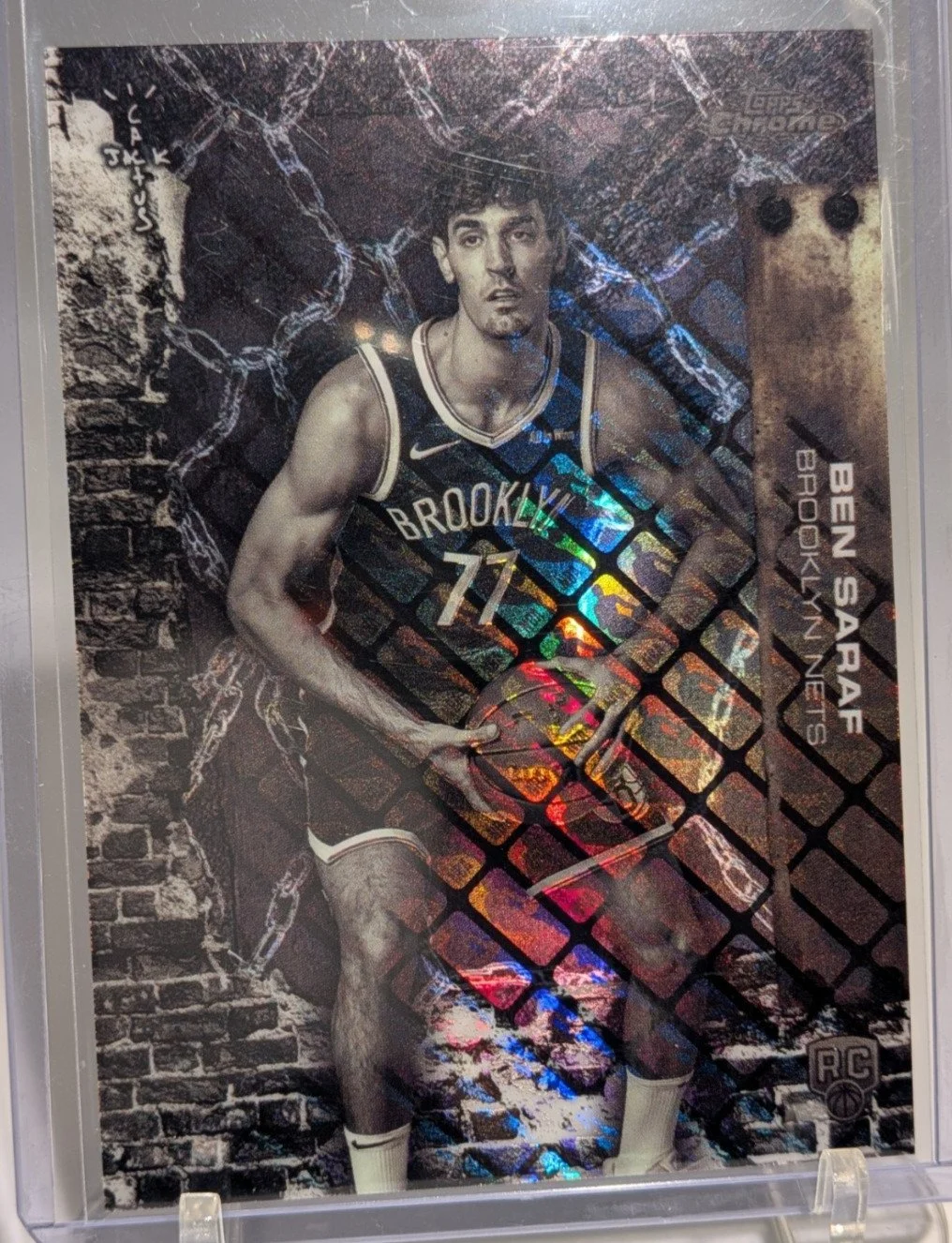 Front of 2025-26 Topps Chrome Cactus Jack Logo Fractor #86 Ben Saraf