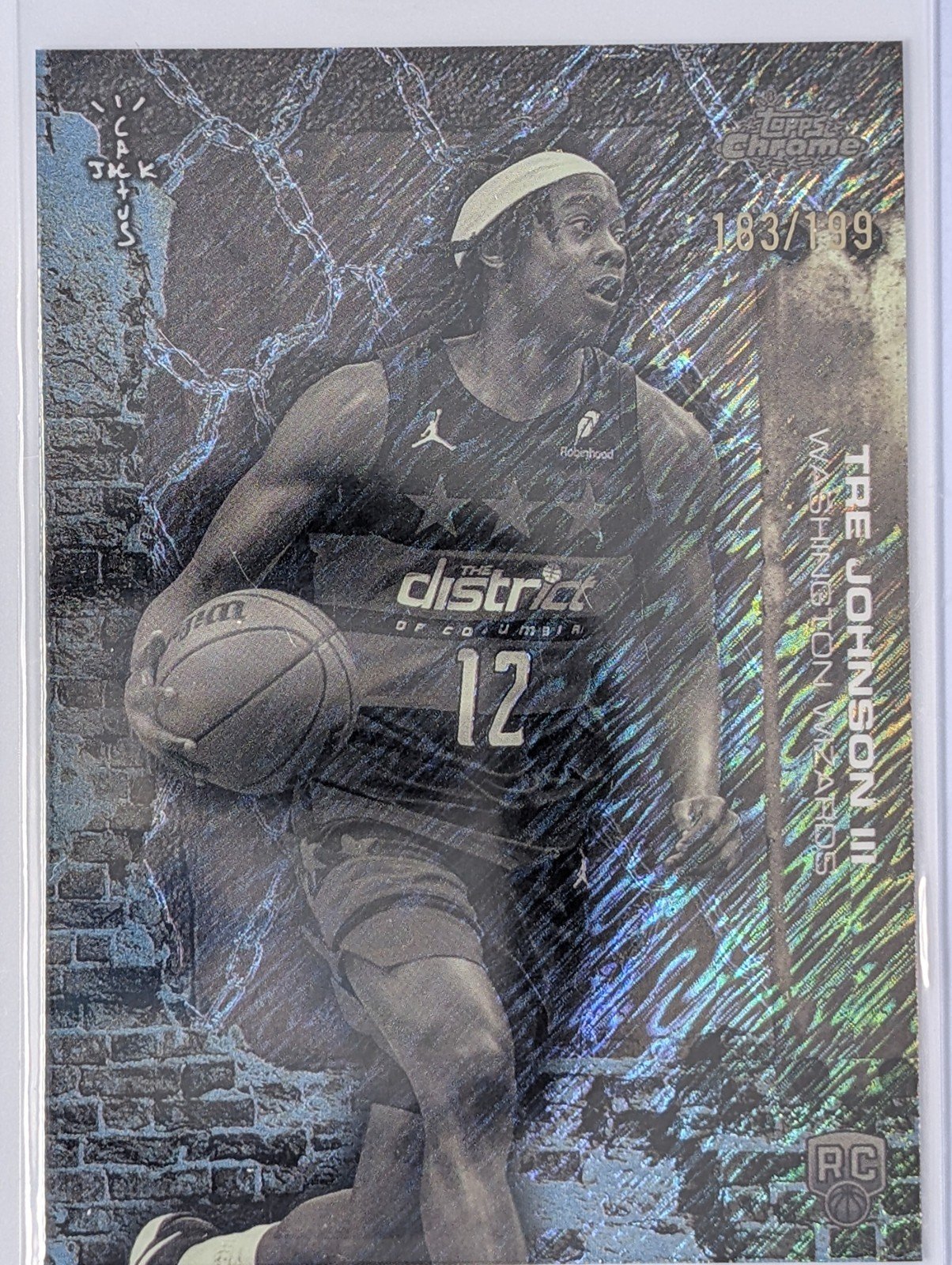 Front of 2025-26 Topps Chrome Cactus Jack #66 Tre Johnson III Aqua Shim  #/199