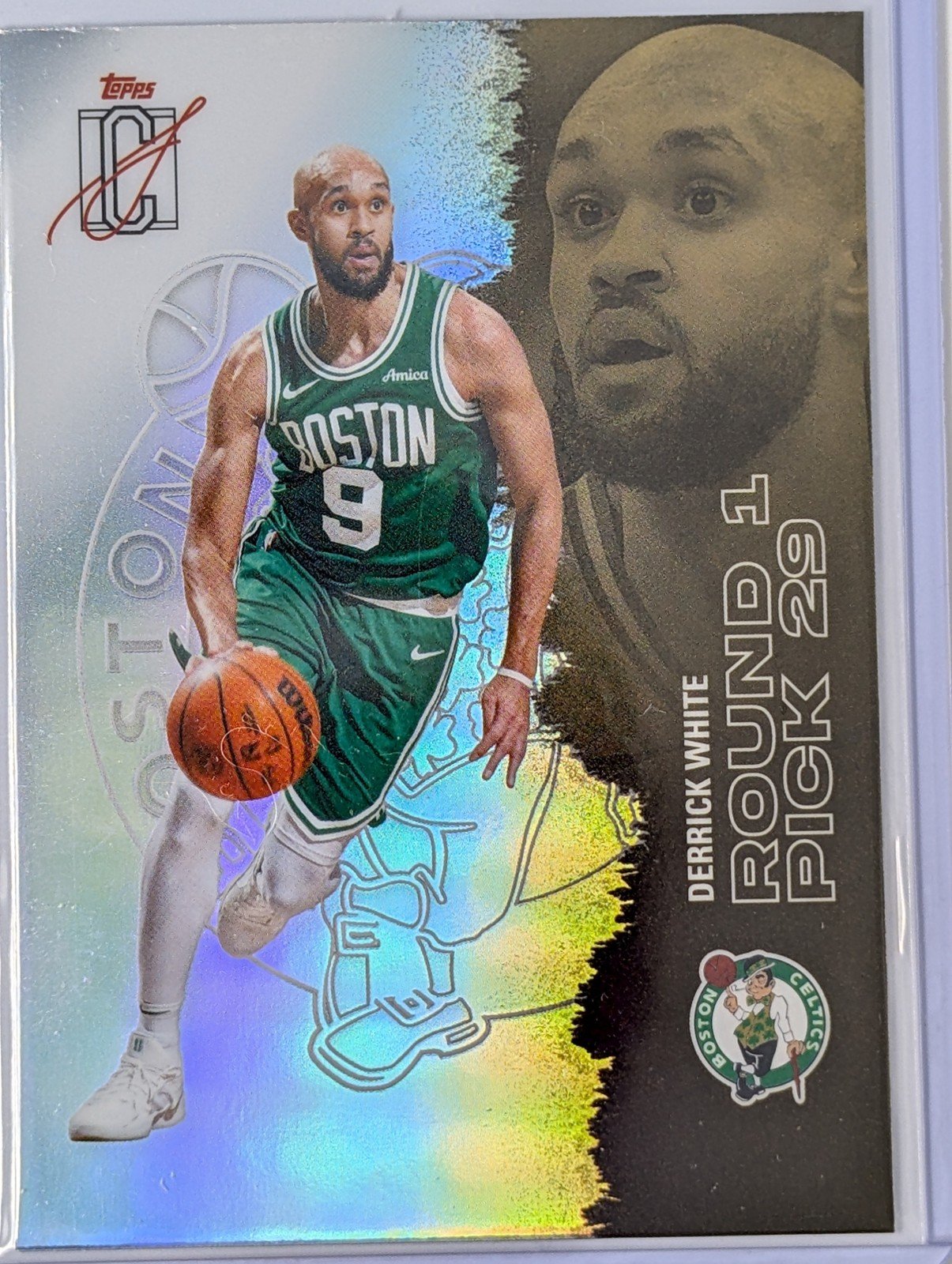 Front of 2025-26 Topps Signature Class #98 Derrick White Chrome Refractors