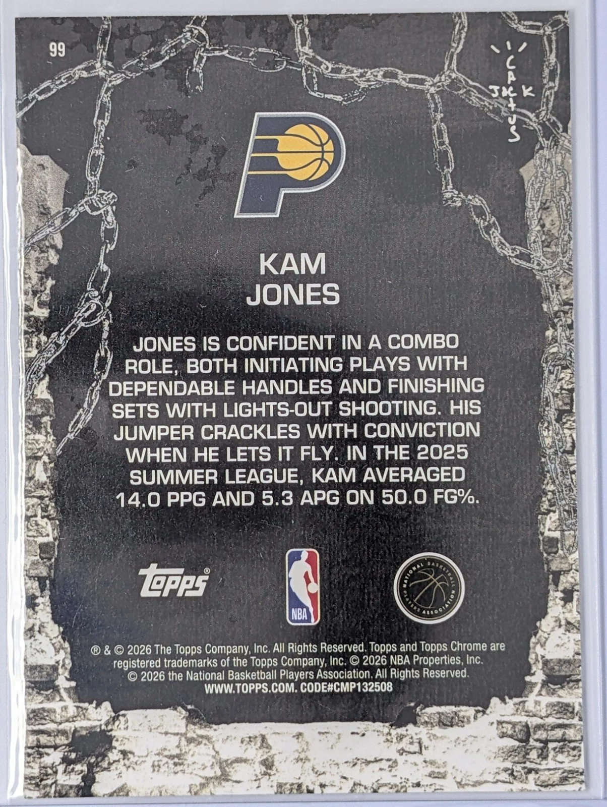 Back of 2025-26 Topps Chrome Cactus Jack #99 Kam Jones White
