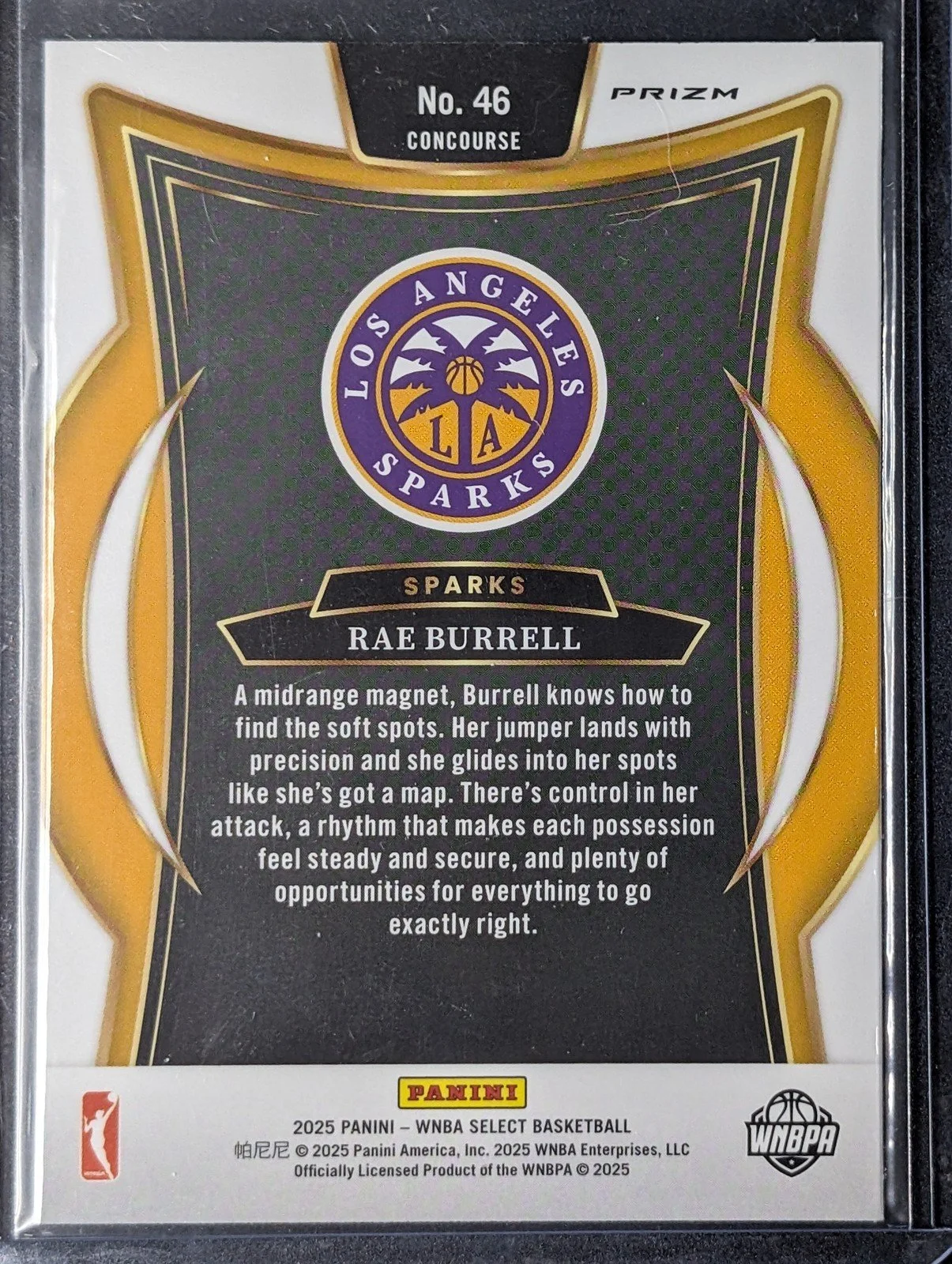 Back of 2025 Panini Select WNBA #46 Rae Burrell Green Ice Prizms