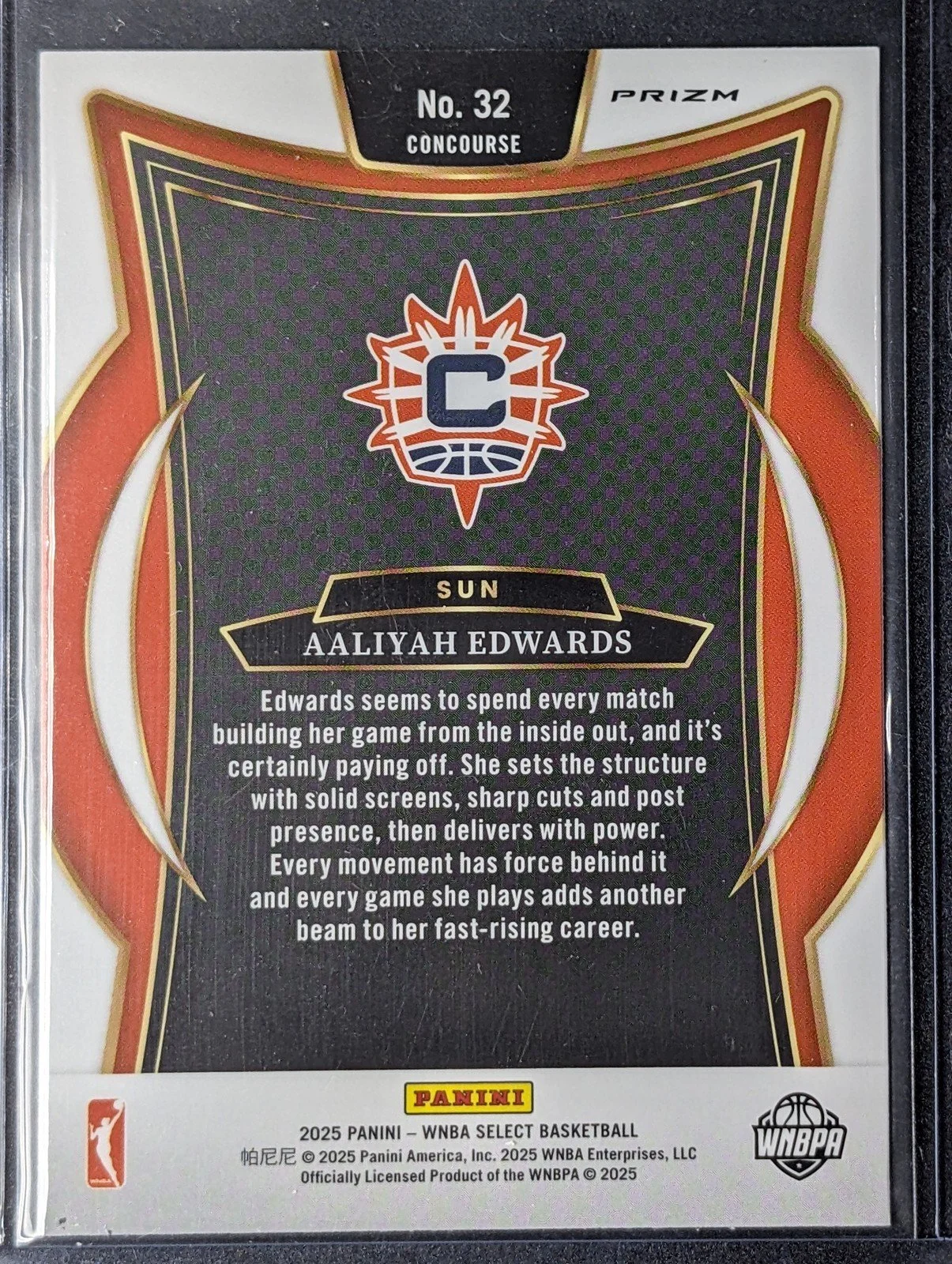 Back of 2025 Panini Select WNBA #32 Aaliyah Edwards Green Ice Prizms