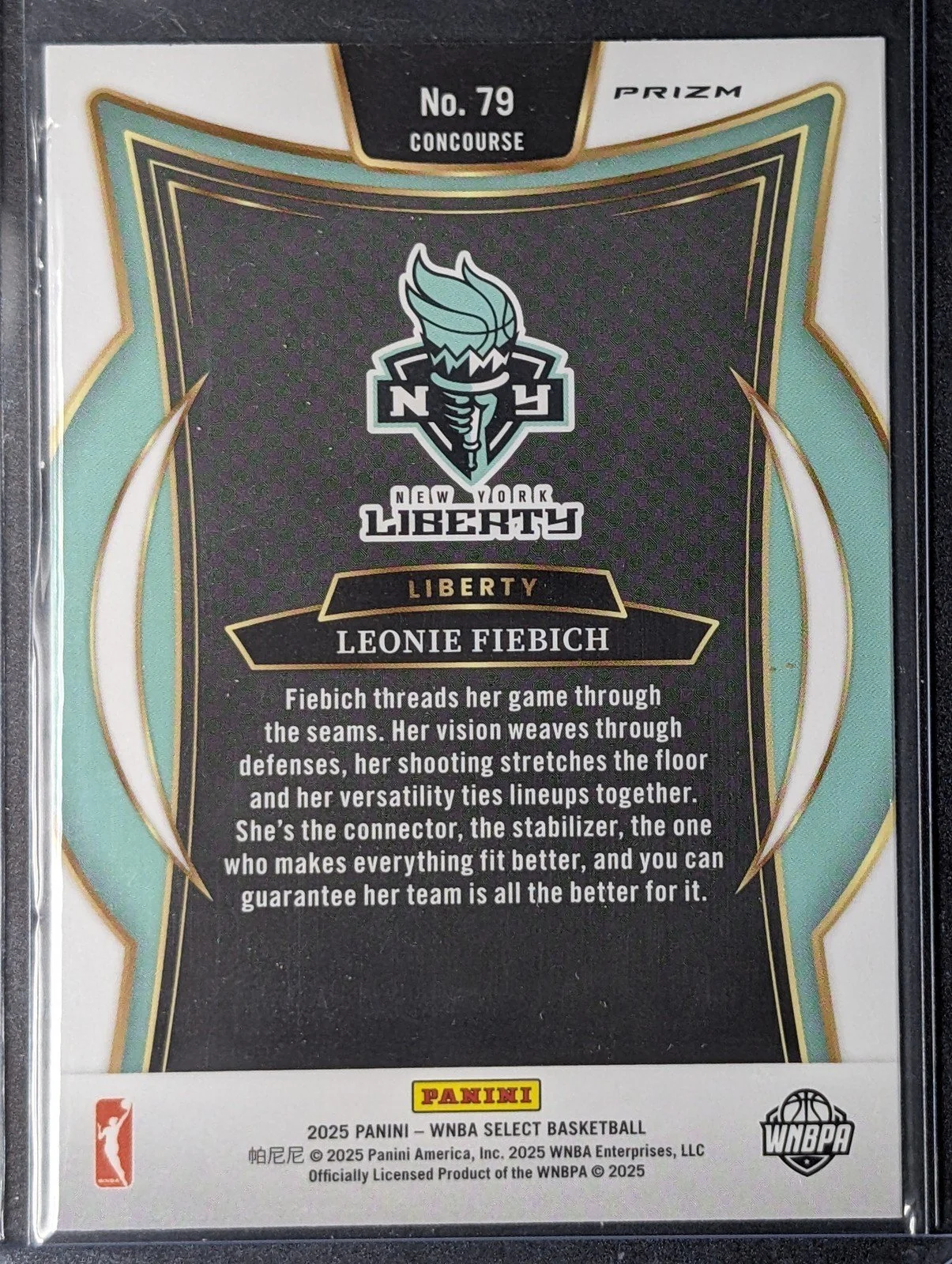 Back of 2025 Panini Select WNBA #79 Leonie Fiebich Green Ice Prizms