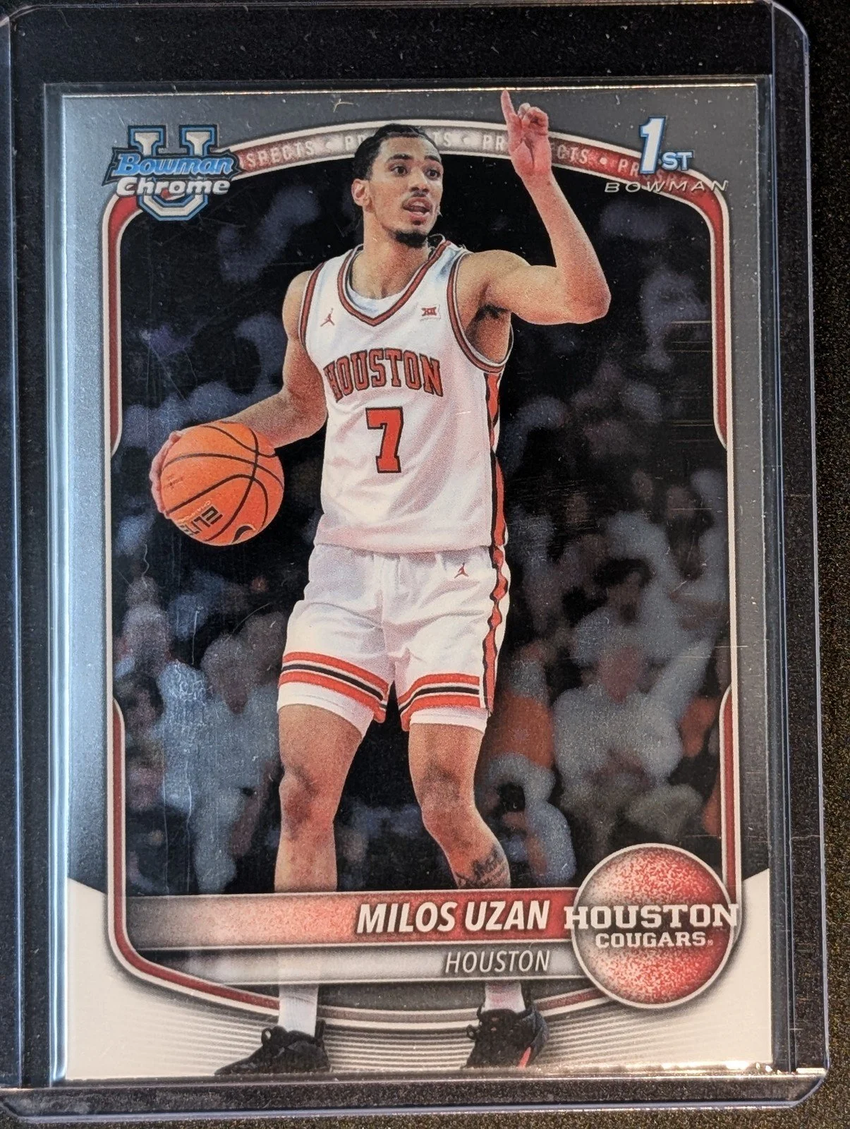 Front of 2025-26 Bowman #BCP-40 Milos Uzan Chrome Prospects