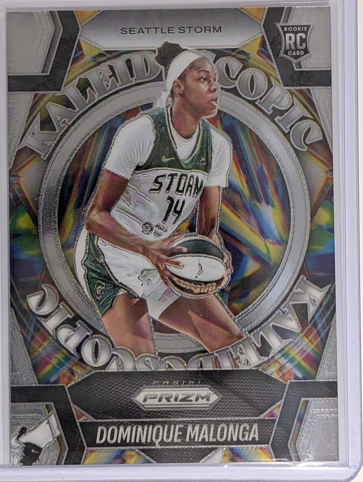 Front of 2025 Panini Prizm WNBA #15 Dominique Malonga Kaleidoscopic