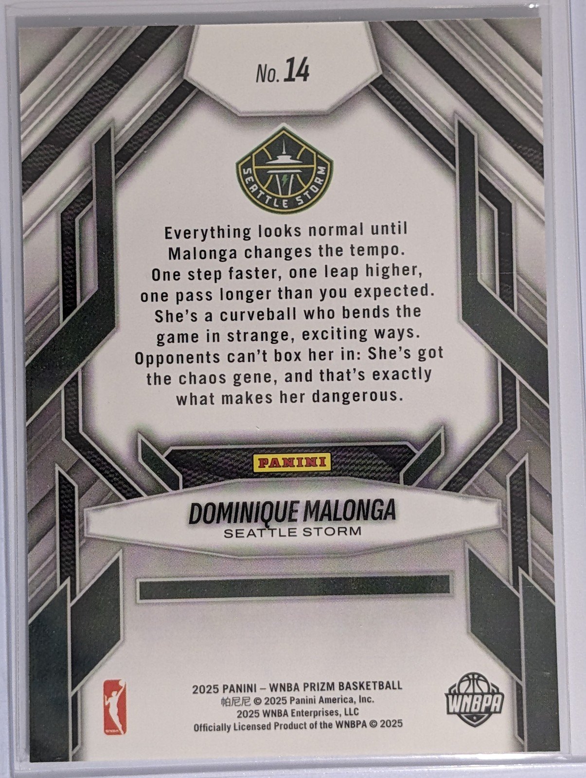 Back of 2025 Panini Prizm WNBA #14 Dominique Malonga Fearless