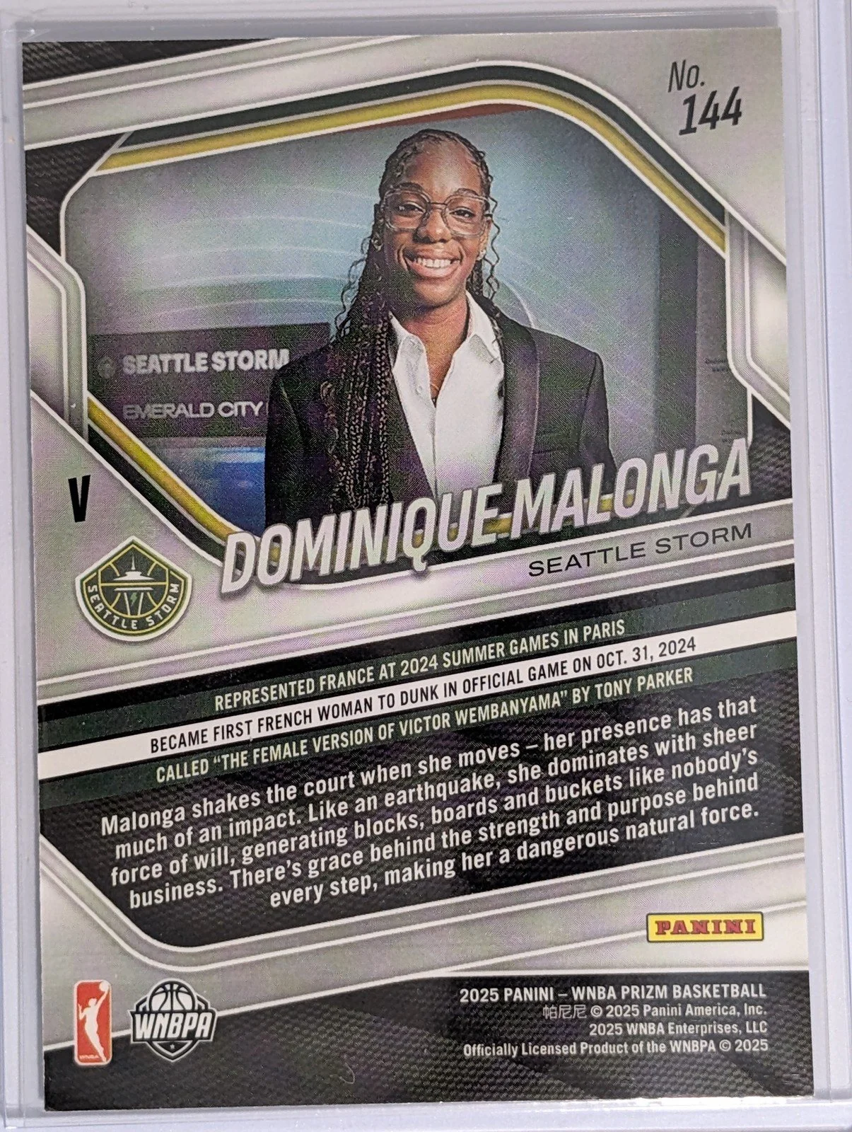 Back of 2025 Panini Prizm WNBA #144 Dominique Malonga
