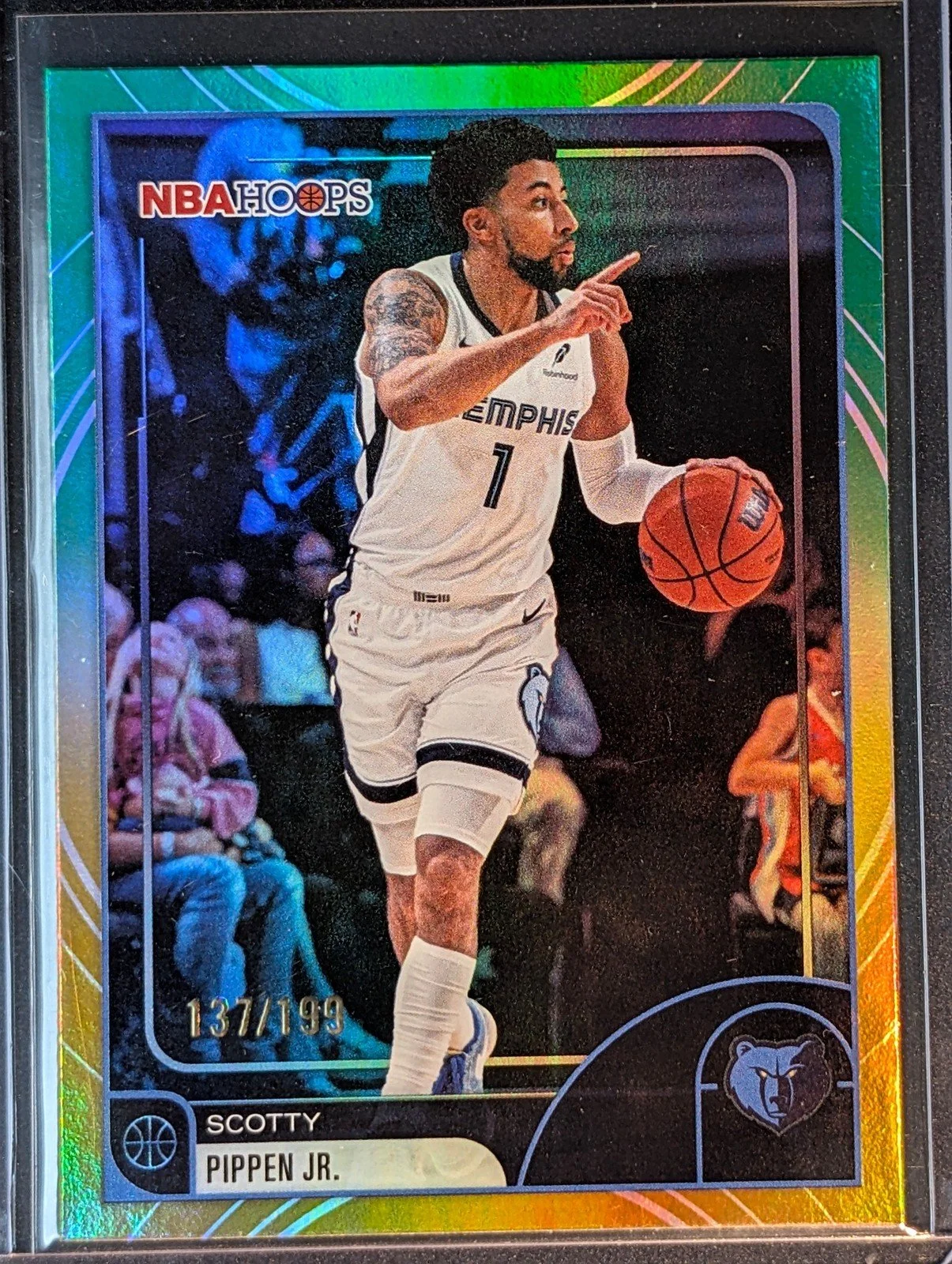 Front of 2025-26 Hoops #163 Scotty Pippen Jr. Rainbow Gold and Green #/199