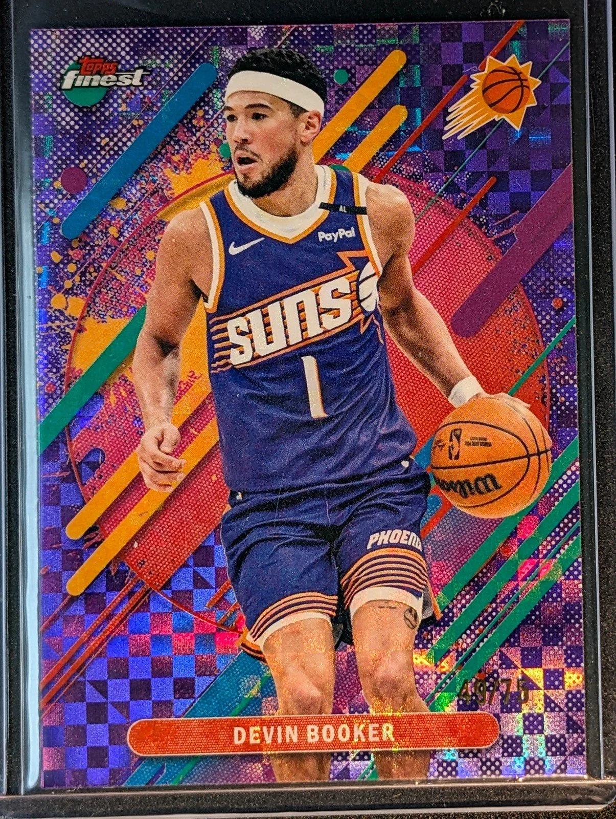 Front of 2025-26 Finest /75 #282 Devin Booker Purple X-Fractor