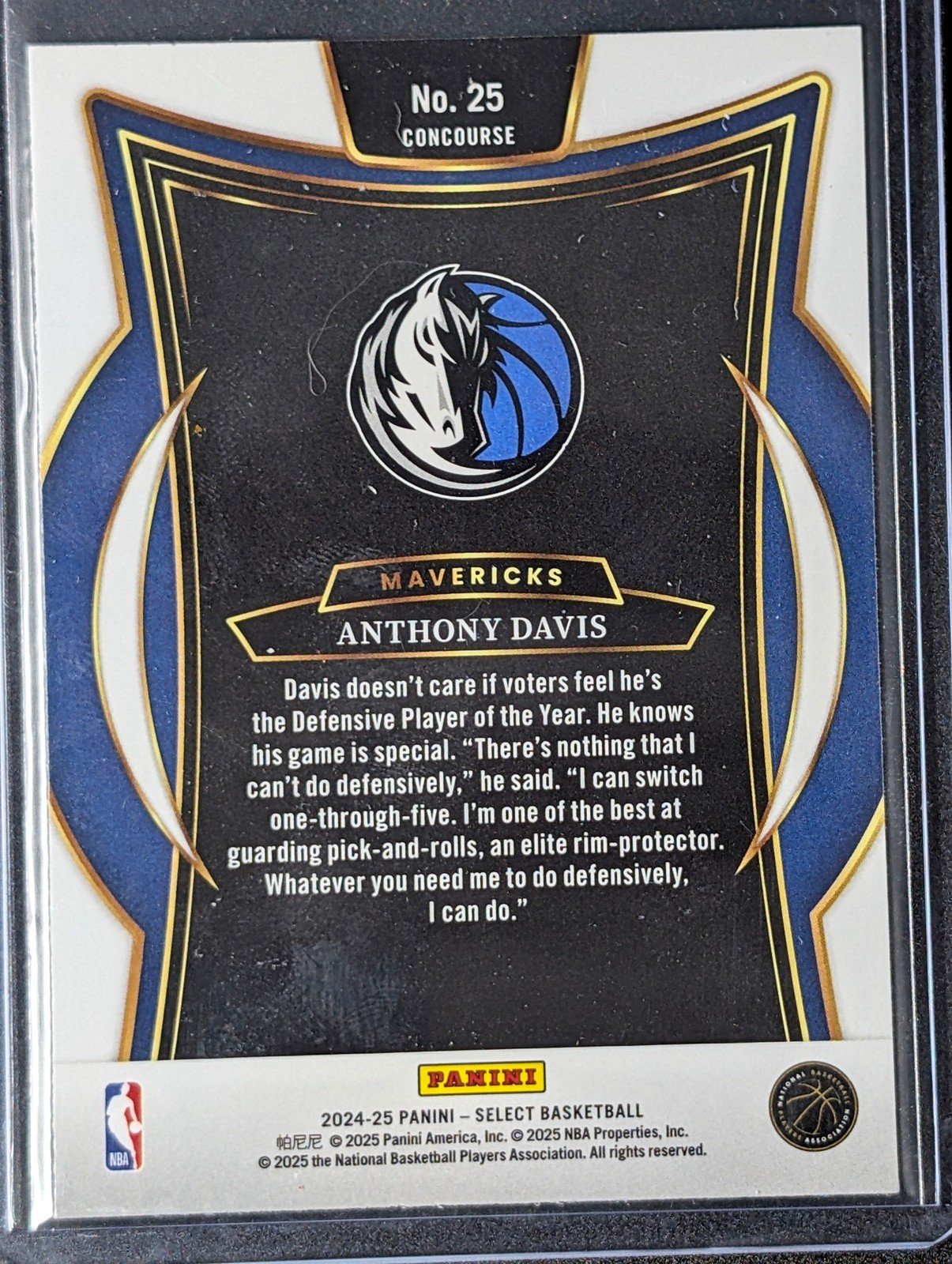 Back of 2024-25 Panini Select #25 Anthony Davis