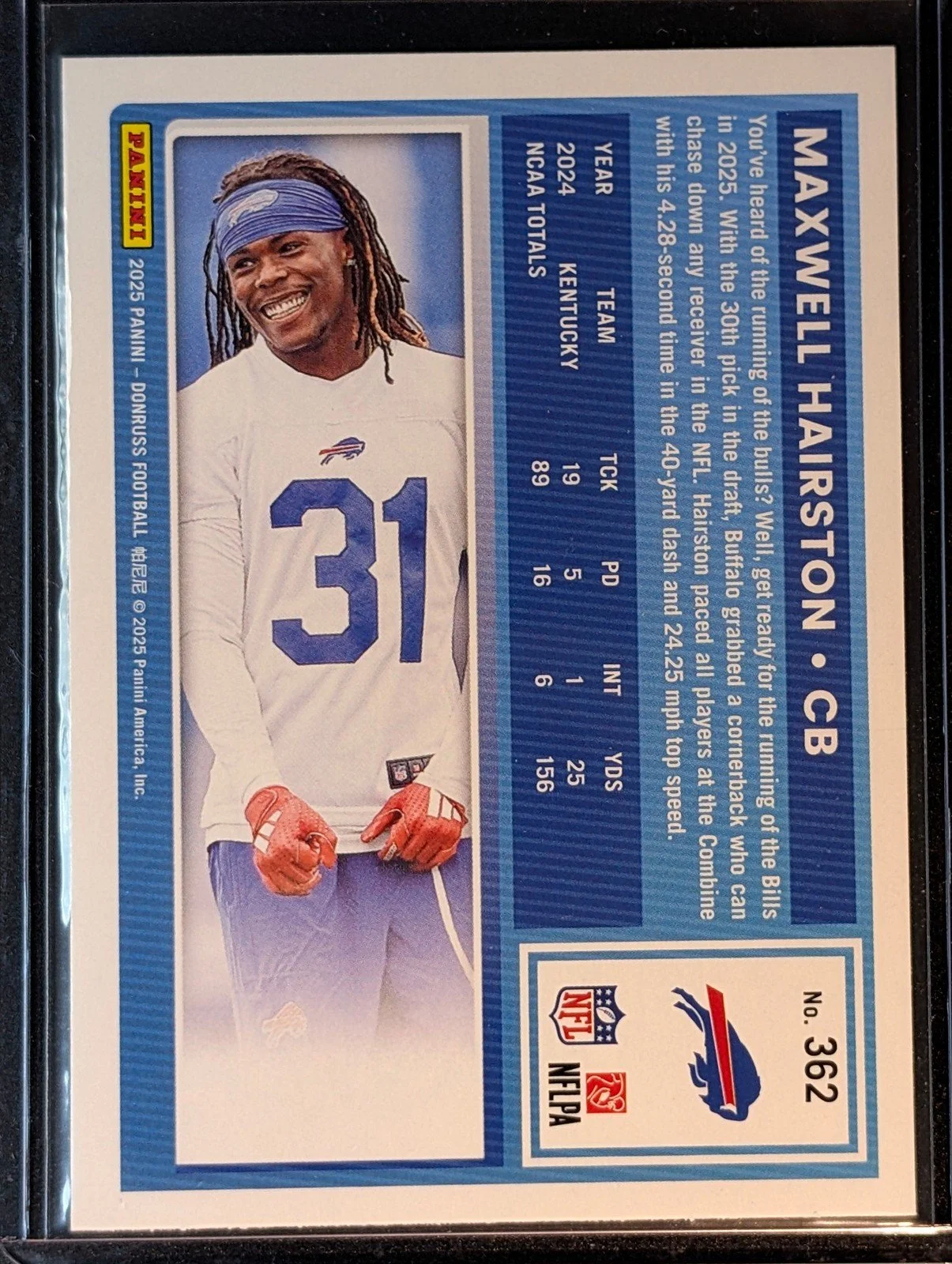 Back of 2025 Donruss #362 Maxwell Hairston