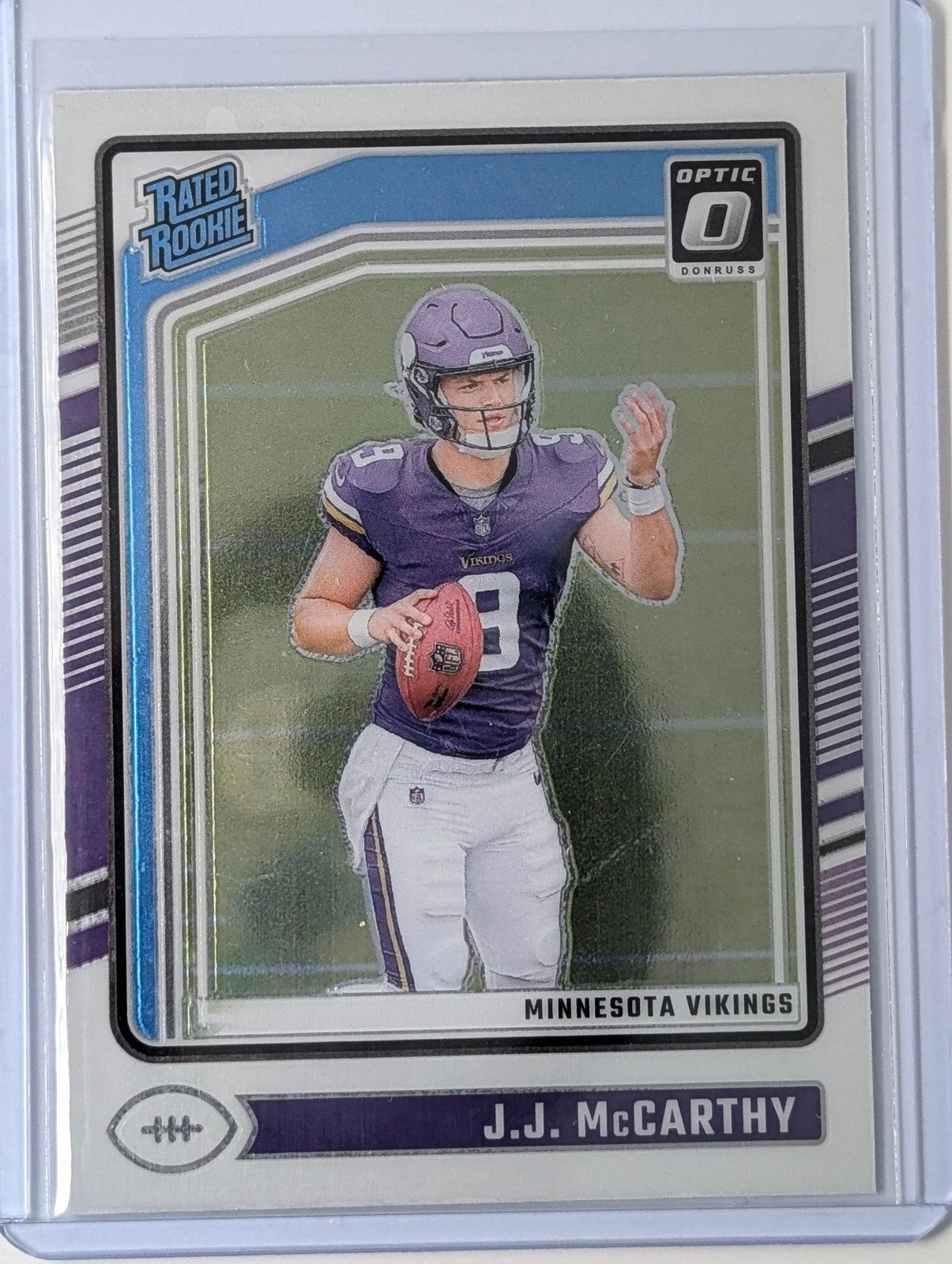 Front of 2024 Donruss Optic #235 J.J. McCarthy Rated Rookie